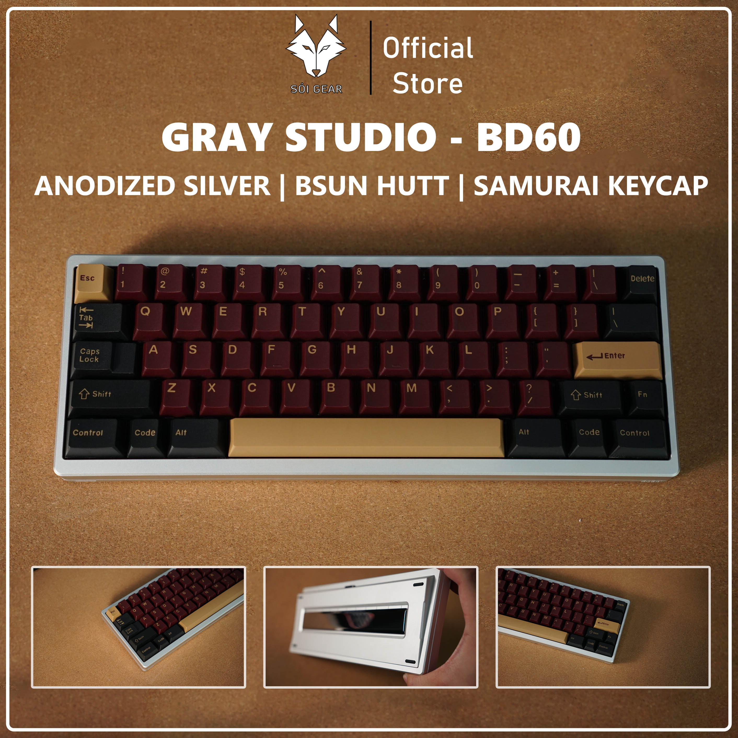 [Prebuilt by Sói] BD60 Anodized Quick Silver - Hutt - Keycap Red Samurai