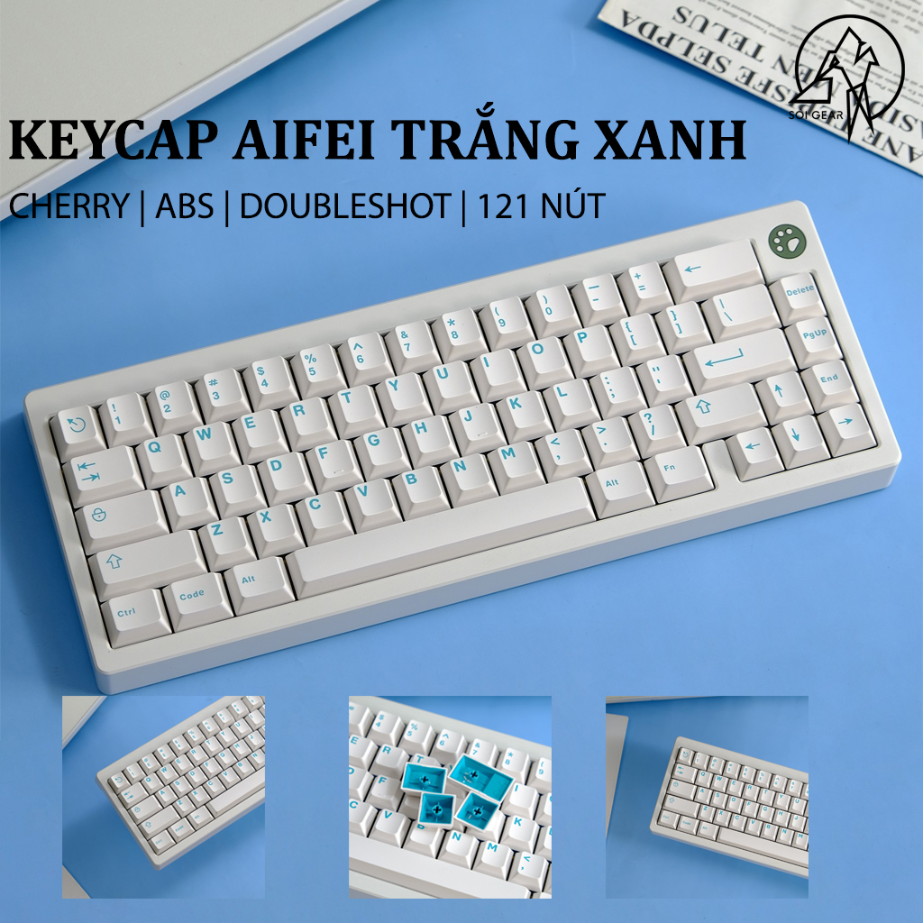 Keycap Aifei Trắng Xanh ABS Doubleshot