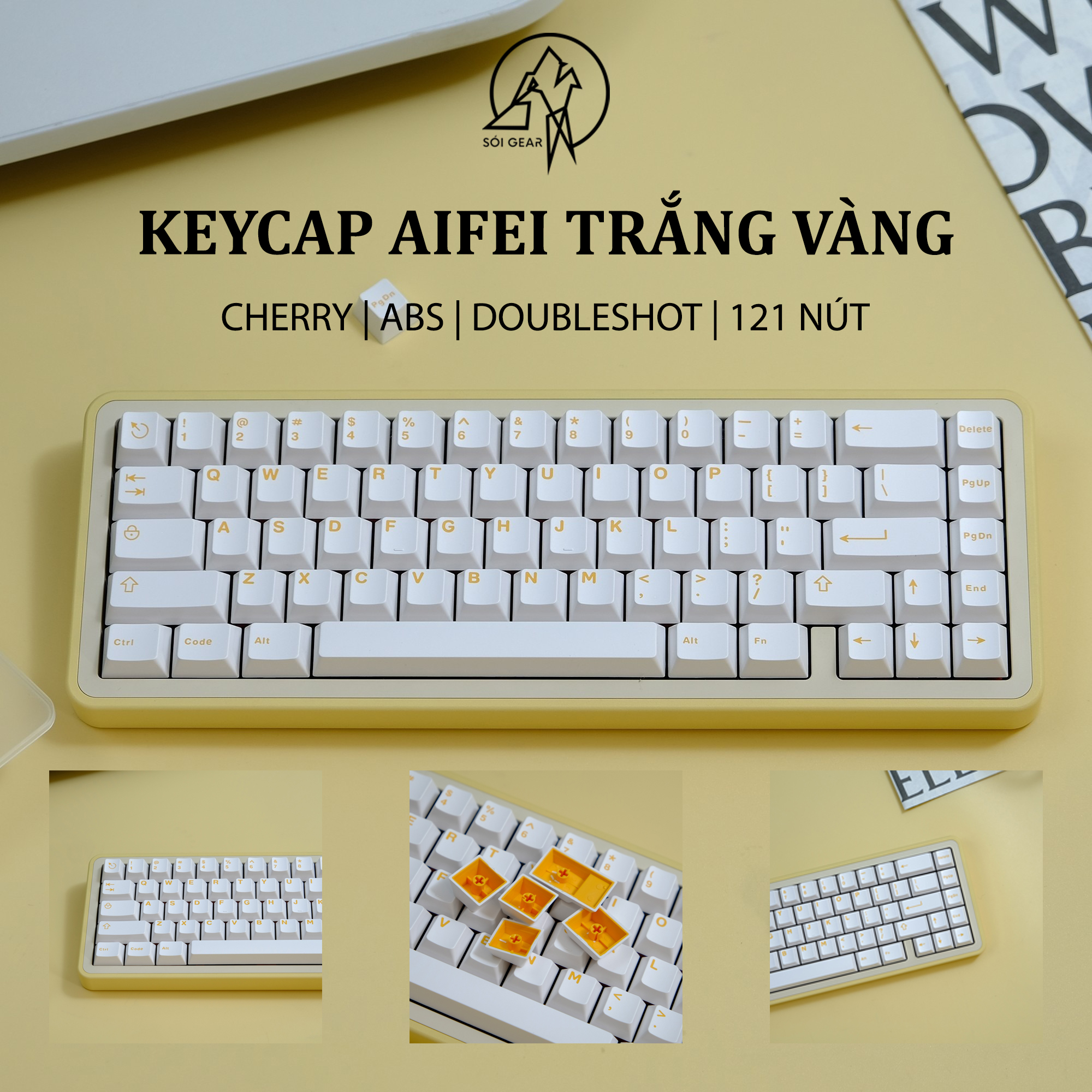 Keycap Aifei Trắng Vàng ABS Doubleshot