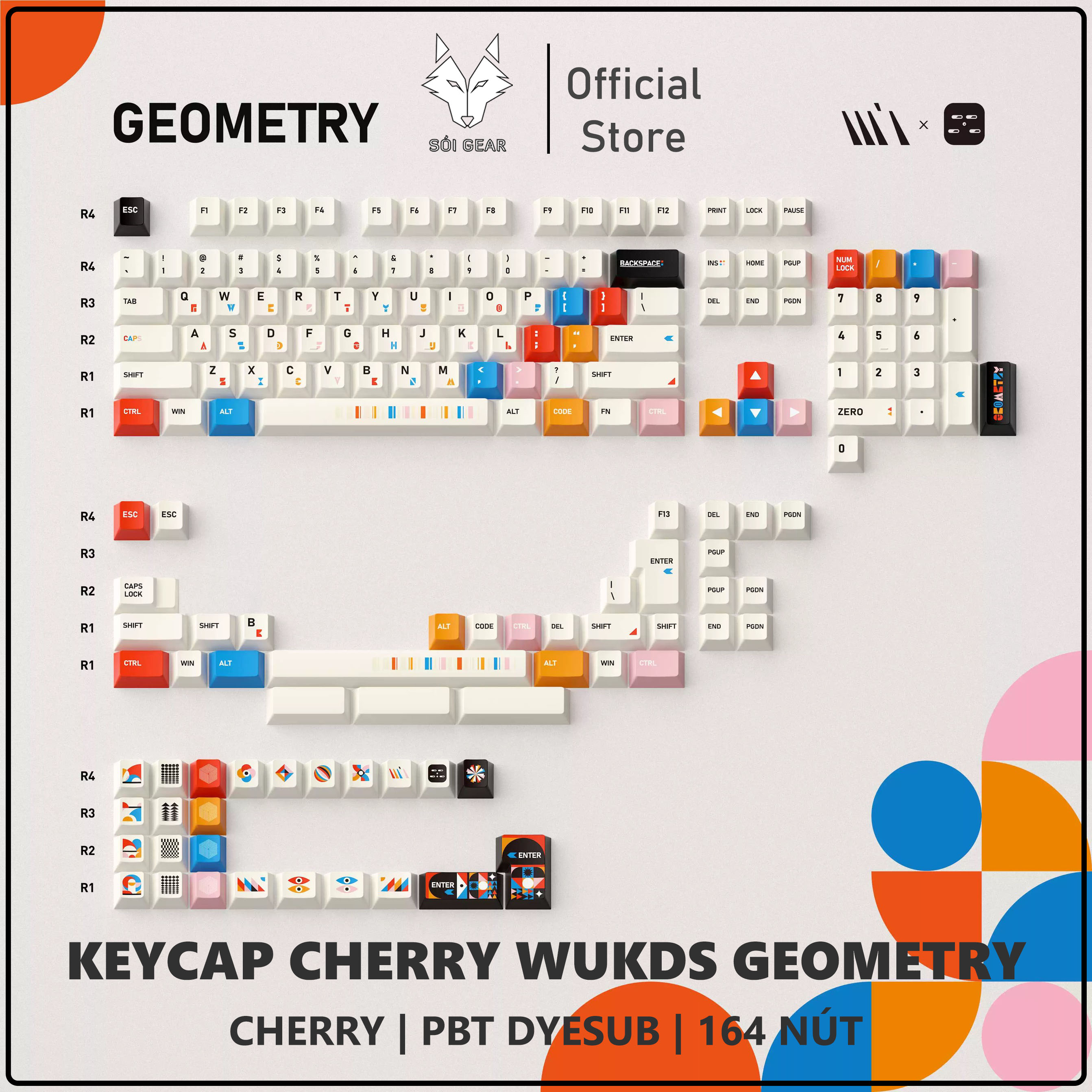 [In Stock] Keycap Cherry Wukds Geometry PBT Dyesub