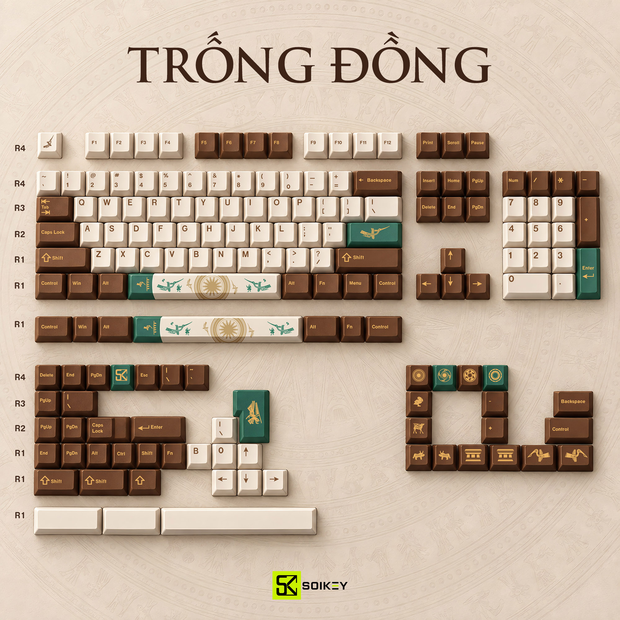 Keycap SOIKEY Trống Đồng Cherry PBT Dyesub