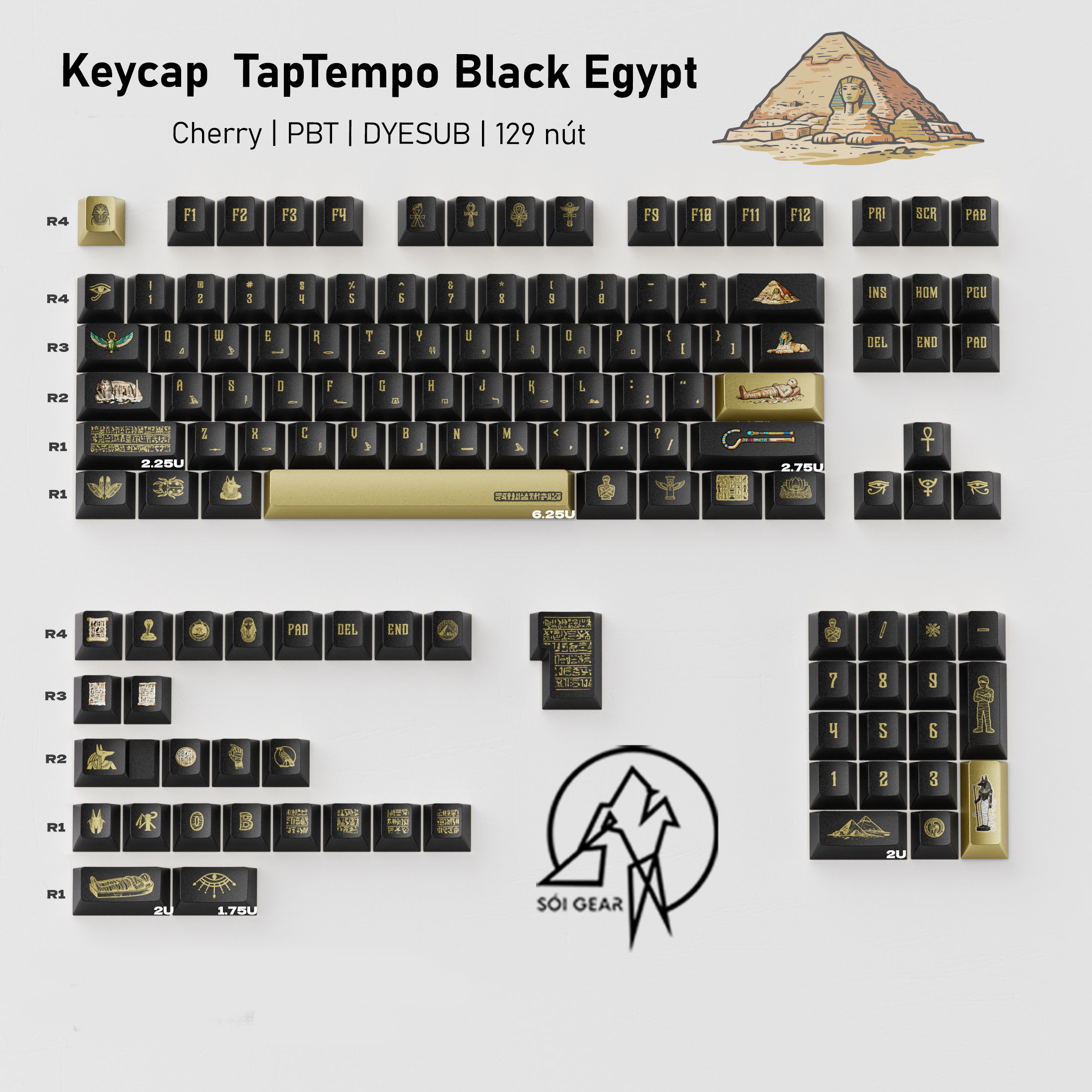 [In Stock] Keycap Cherry TapTempo Black Egypt PBT Dyesub