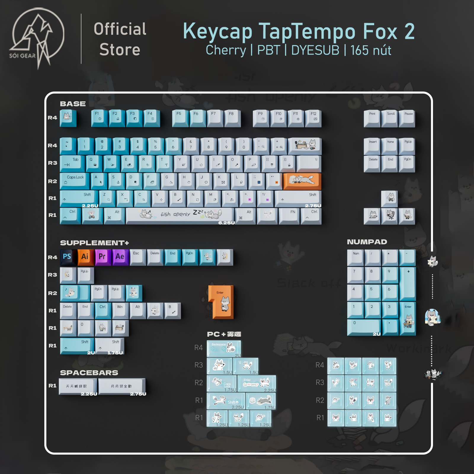 [ In Stock] Keycap Cherry TapTempo Fox 2 PBT Dyesub