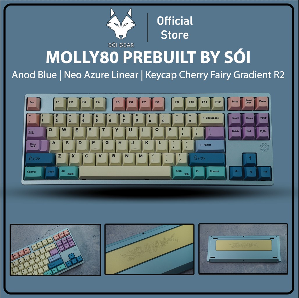 [Prebuilt by Sói] Molly80 Anod Blue - WK- Switch Neo Azure Linear - Keycap Cherry Fairy Gradient R2