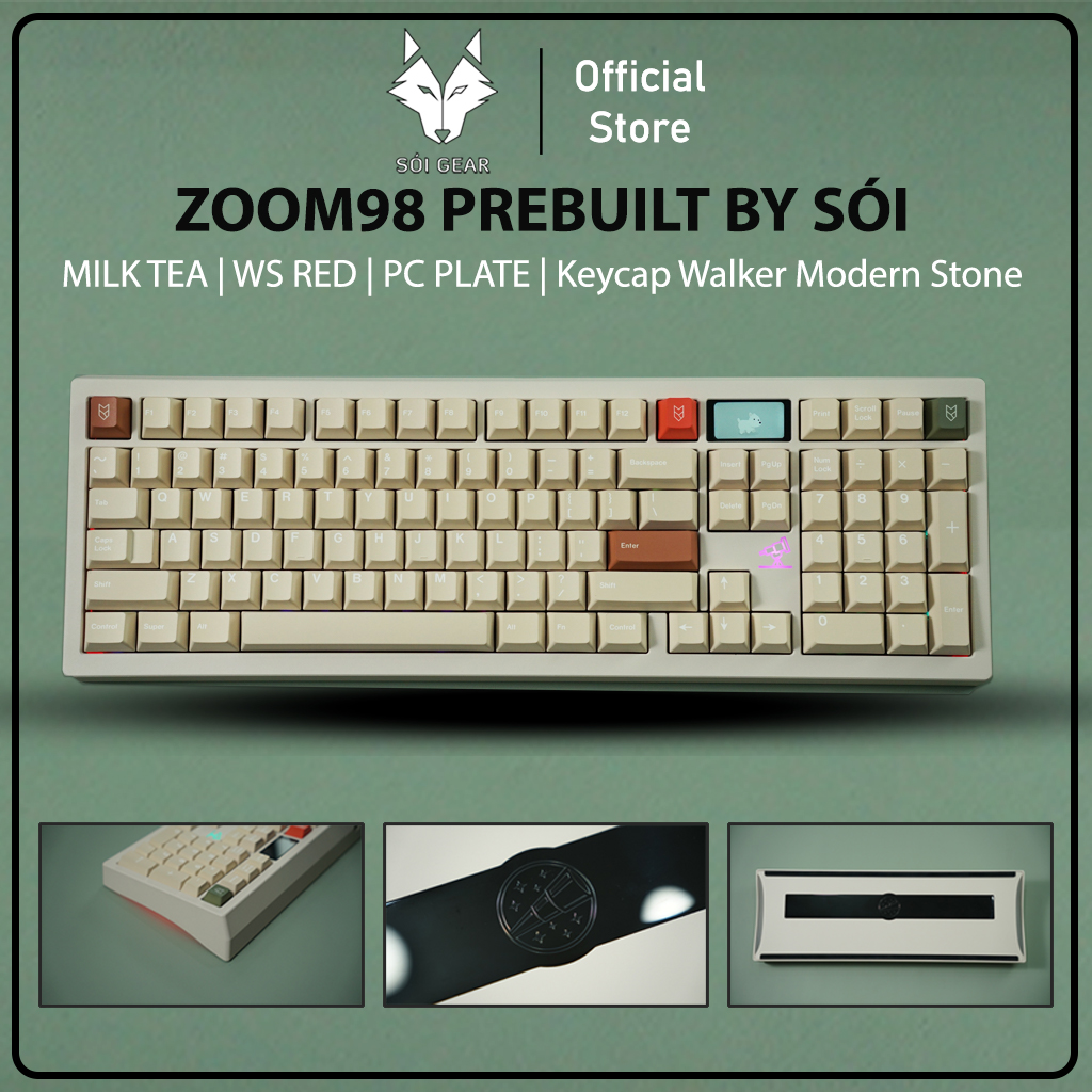 [Prebuilt by Sói] Zoom98 EE Milk Tea - WS Red - Walker Cherry Modern Stone PBT Dyesub
