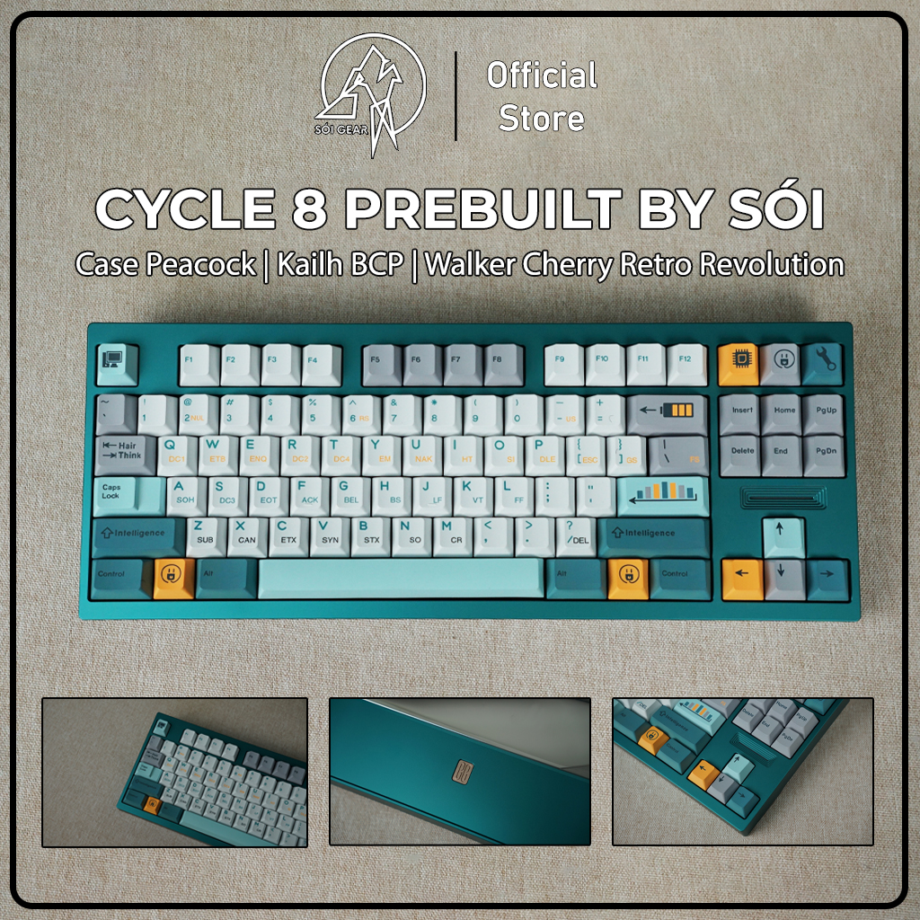 [Prebuilt by Sói] Cycle 8 Peacock - Switch Kailh BCP - Keycap Walker Cherry Retro Revolution