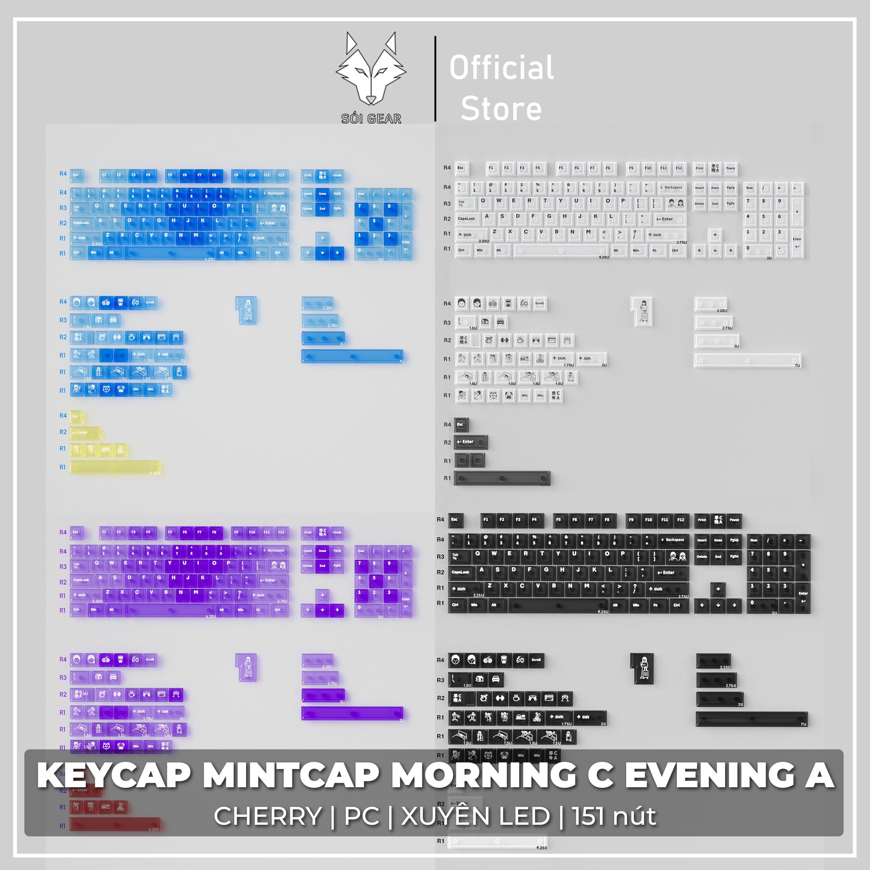 Keycap Cherry Morning C Evening A PC Xuyên led