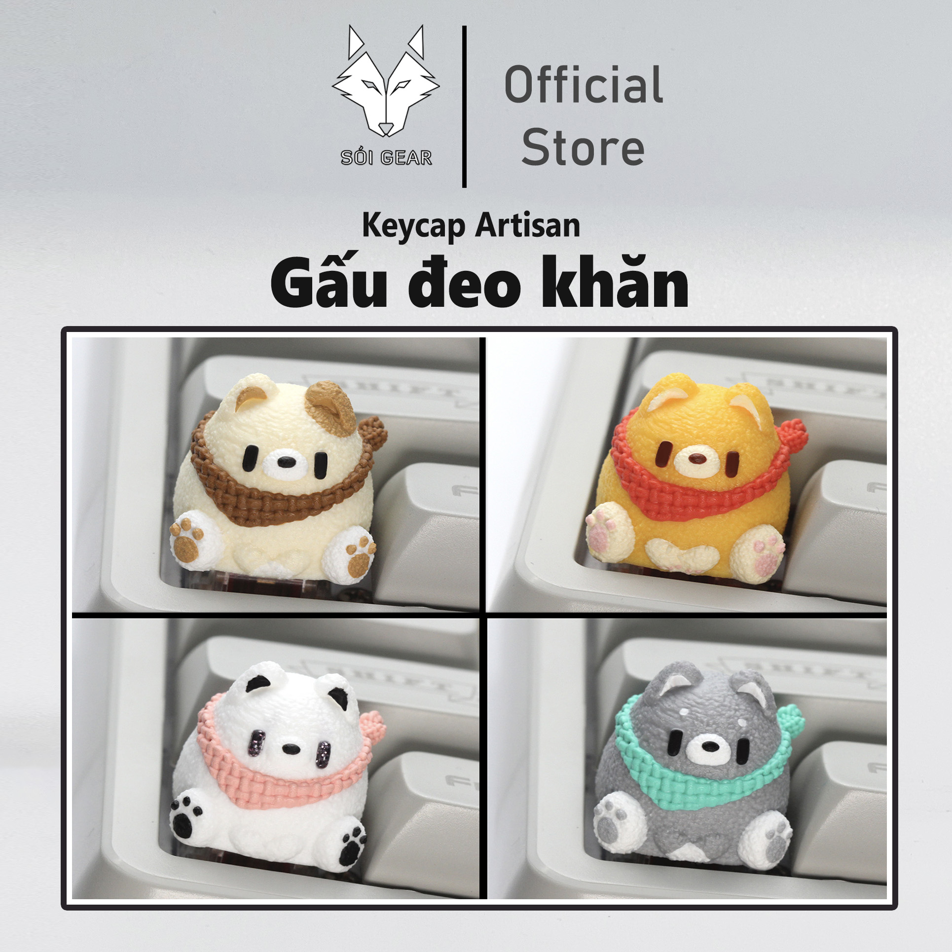 Keycap Lobo Artisan Gấu đeo khăn
