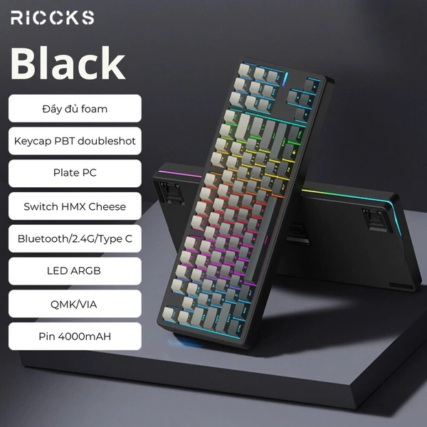 RICCKS RS8 - Bàn phím cơ Không dây 3 Mode | Mạch Xuôi HIFI | Led Viền | QMK/VIA