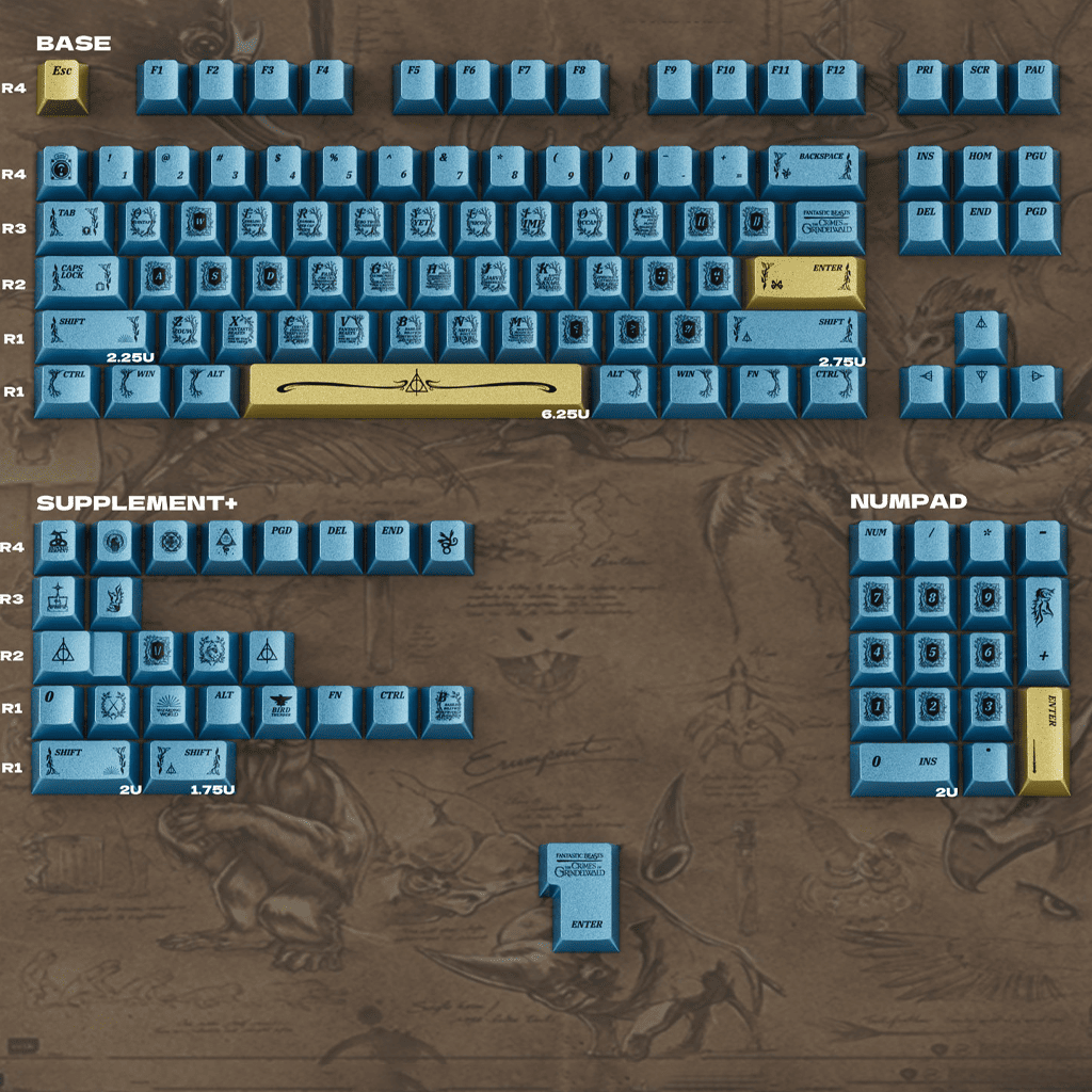 [In Stock] Keycap Cherry TapTempo Blue Gold Metal PBT Dyesub