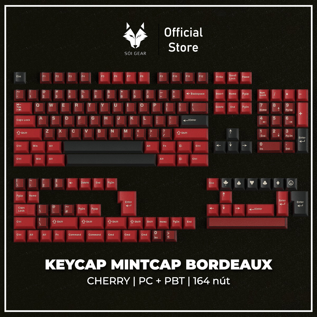 Keycap Cherry Bordeaux PC + PBT Mintcaps