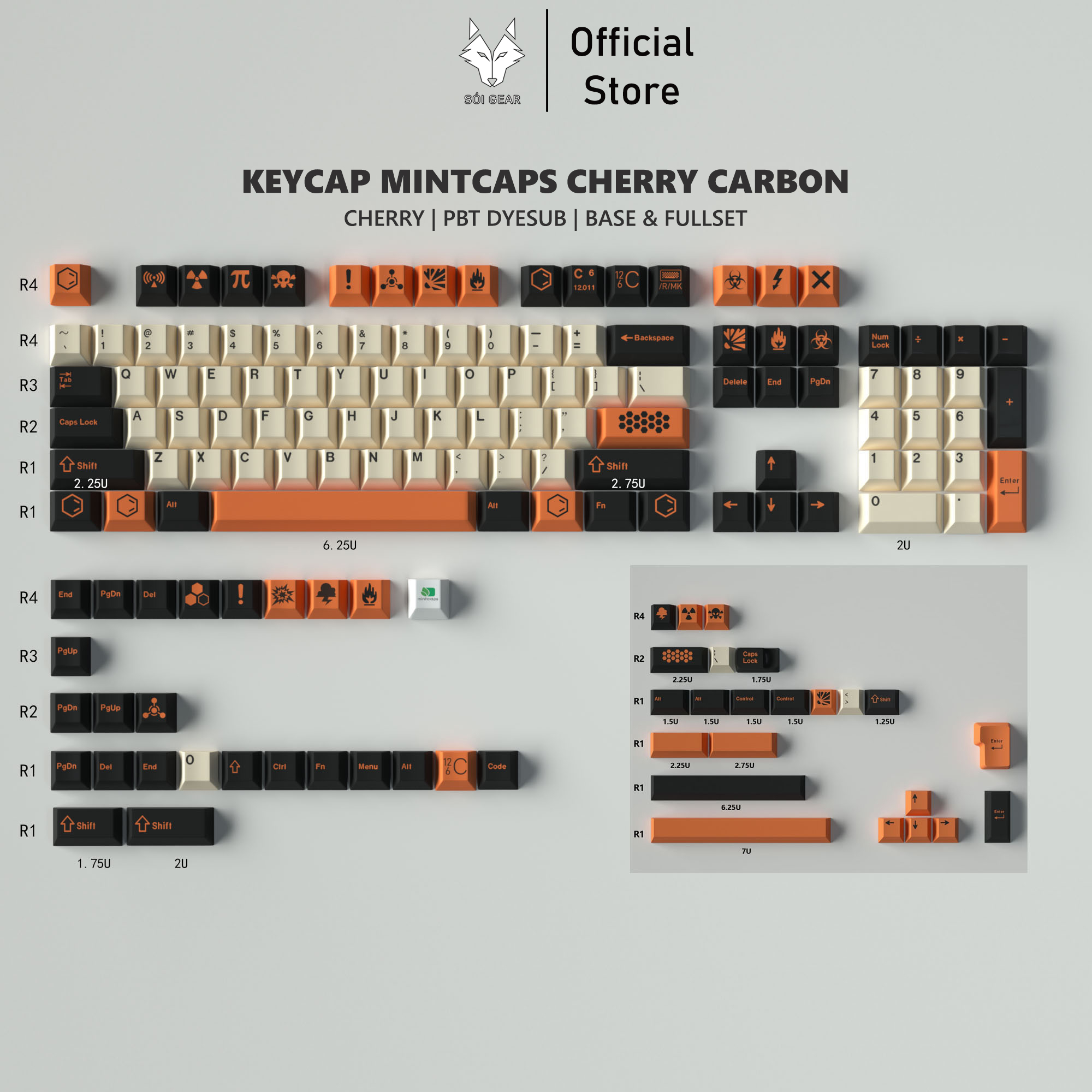 Keycap Mintcaps Cherry Carbon Light PBT Dyesub
