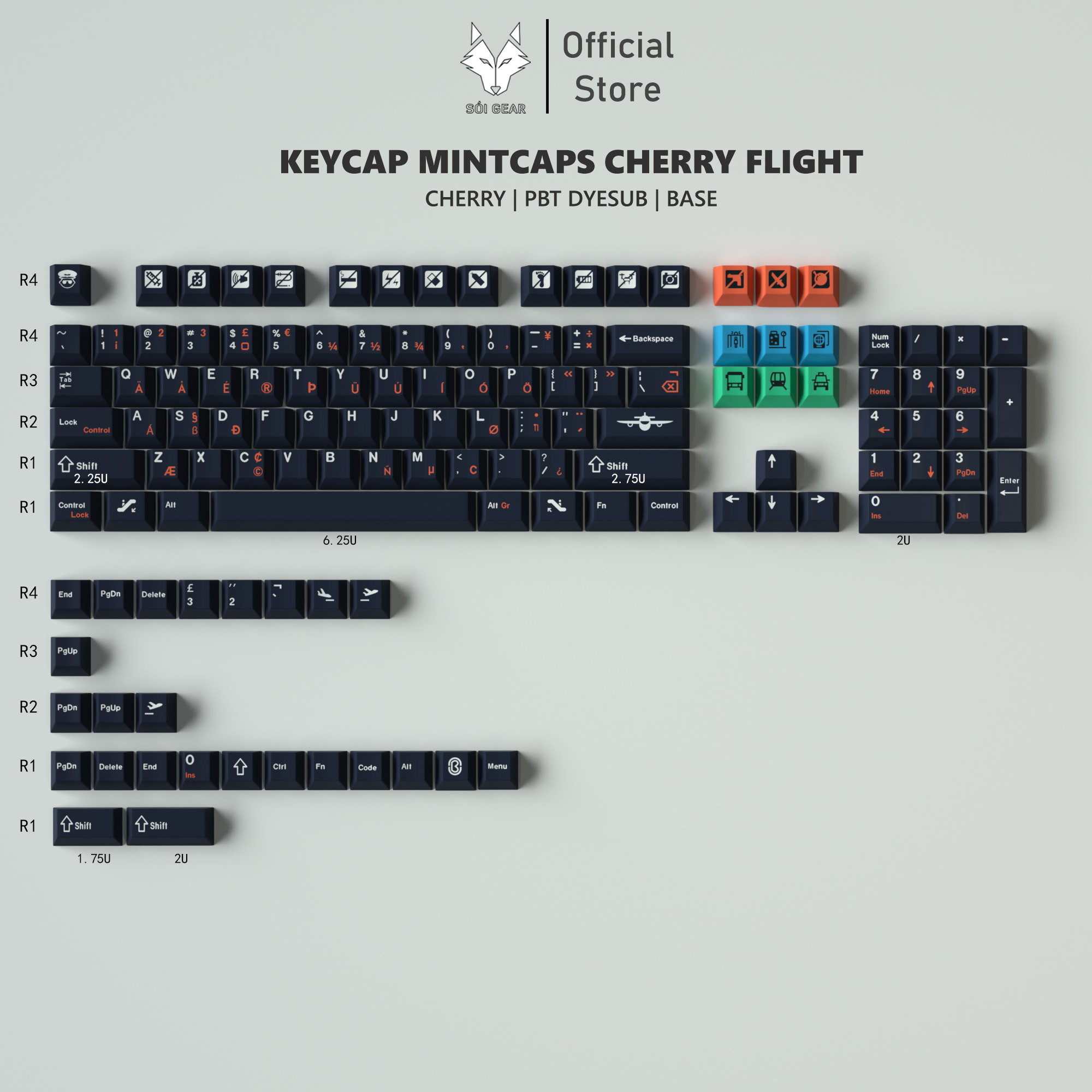 Keycap Mintcaps Cherry Flight PBT Dyesub