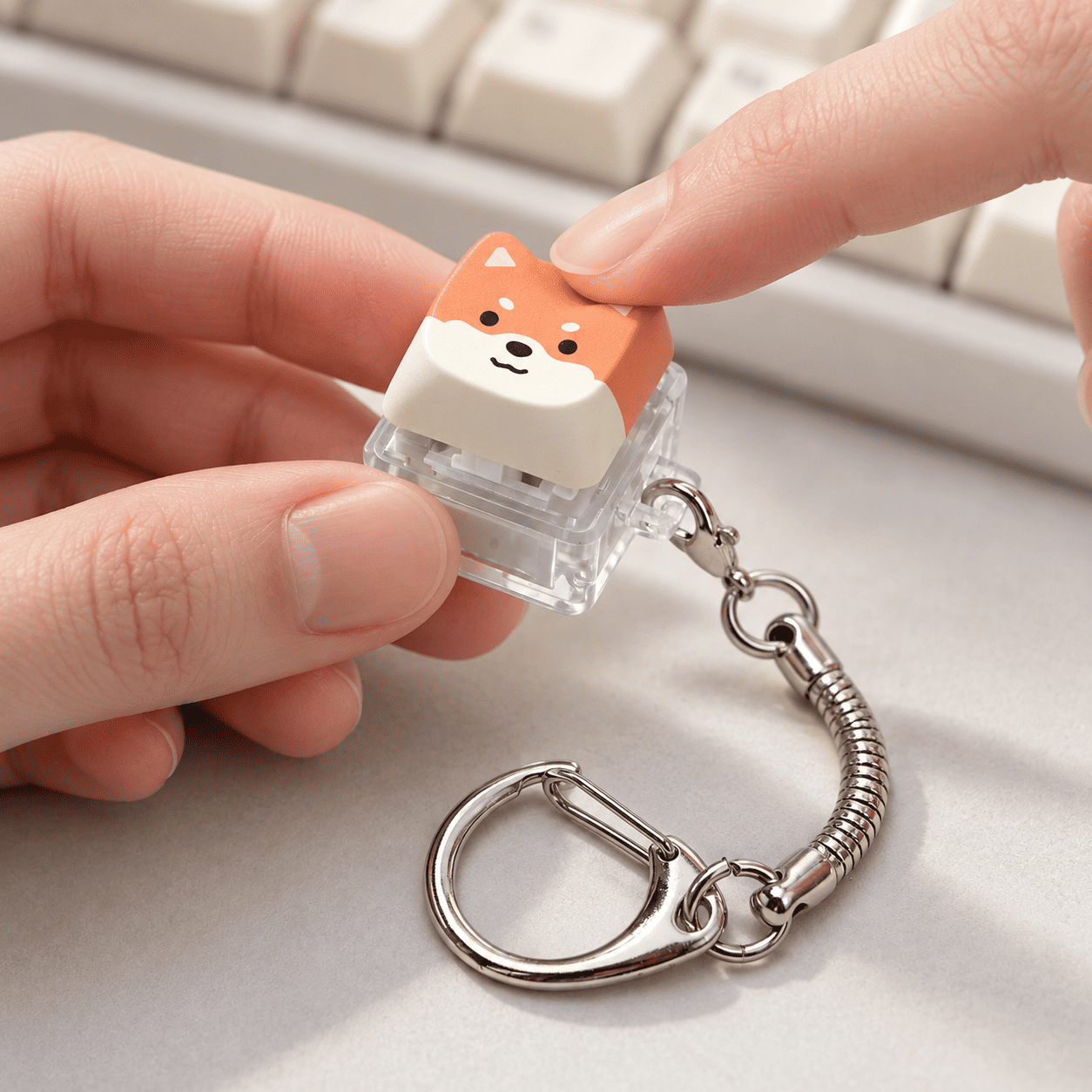 Test Switch Móc khóa Trong suốt Keycap Mèo dễ thương 1 nút