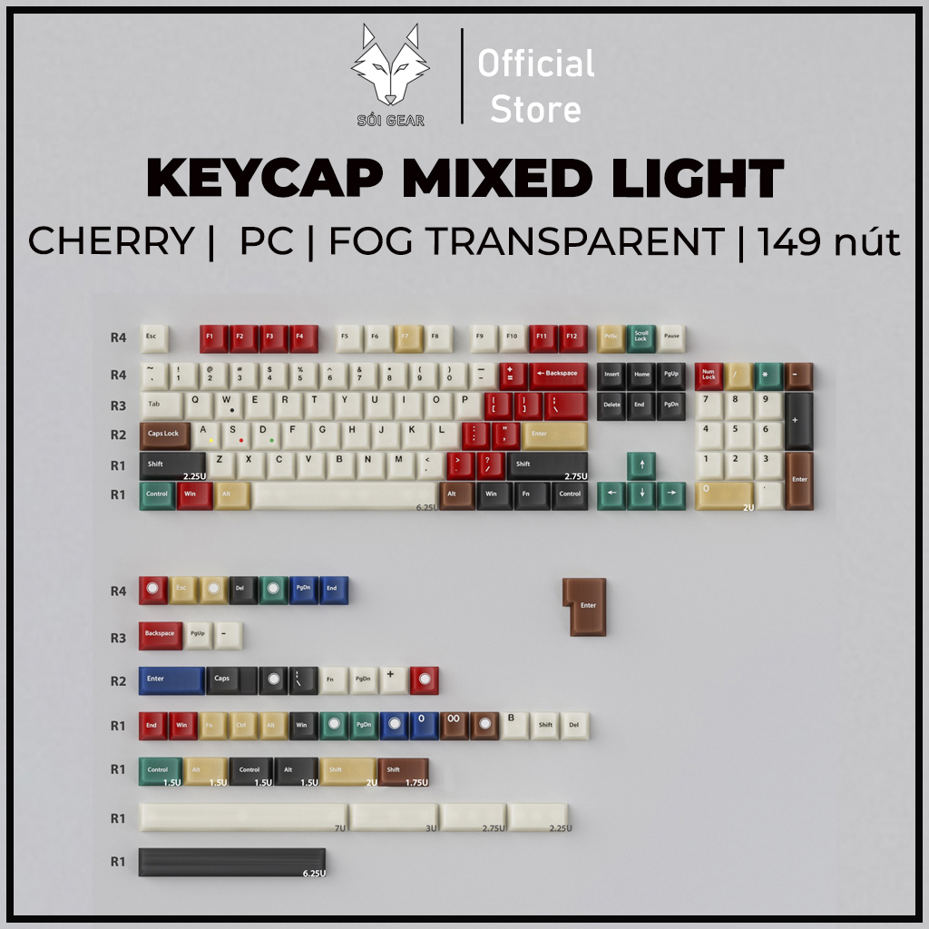 Keycap Mintcaps Cherry Mixed Light Fog Transparent PC