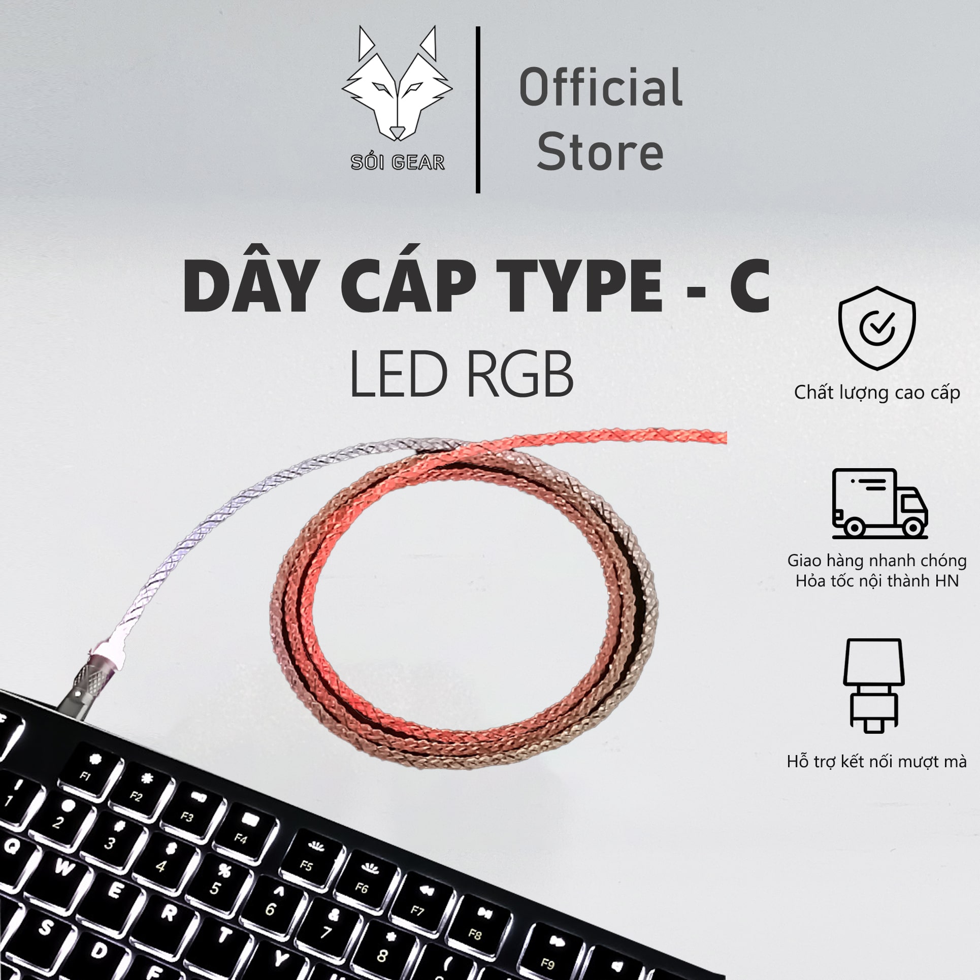 Dây cáp Type C - Led RGB