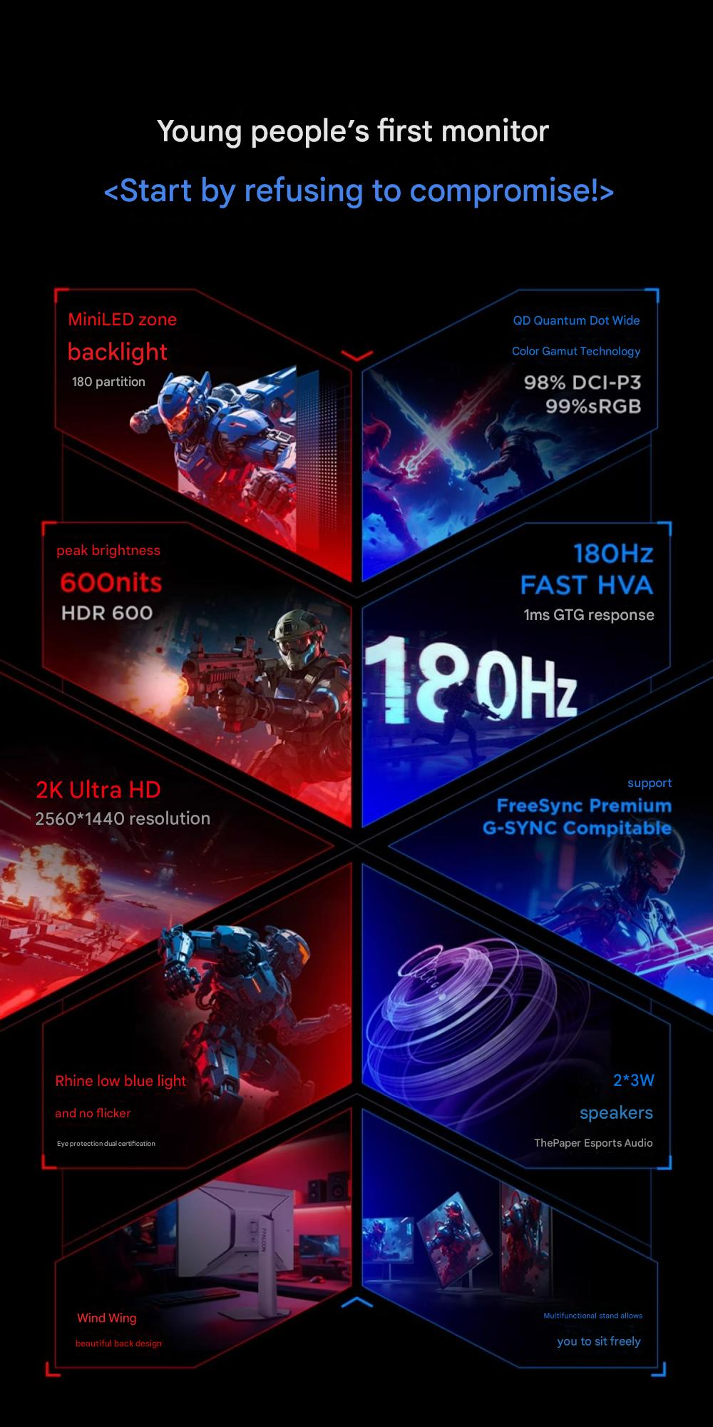 Màn hình FFalcon Q6 27 Inch 2K - QD - MiniLED - FAST- HVA - 180hz - HDR 600