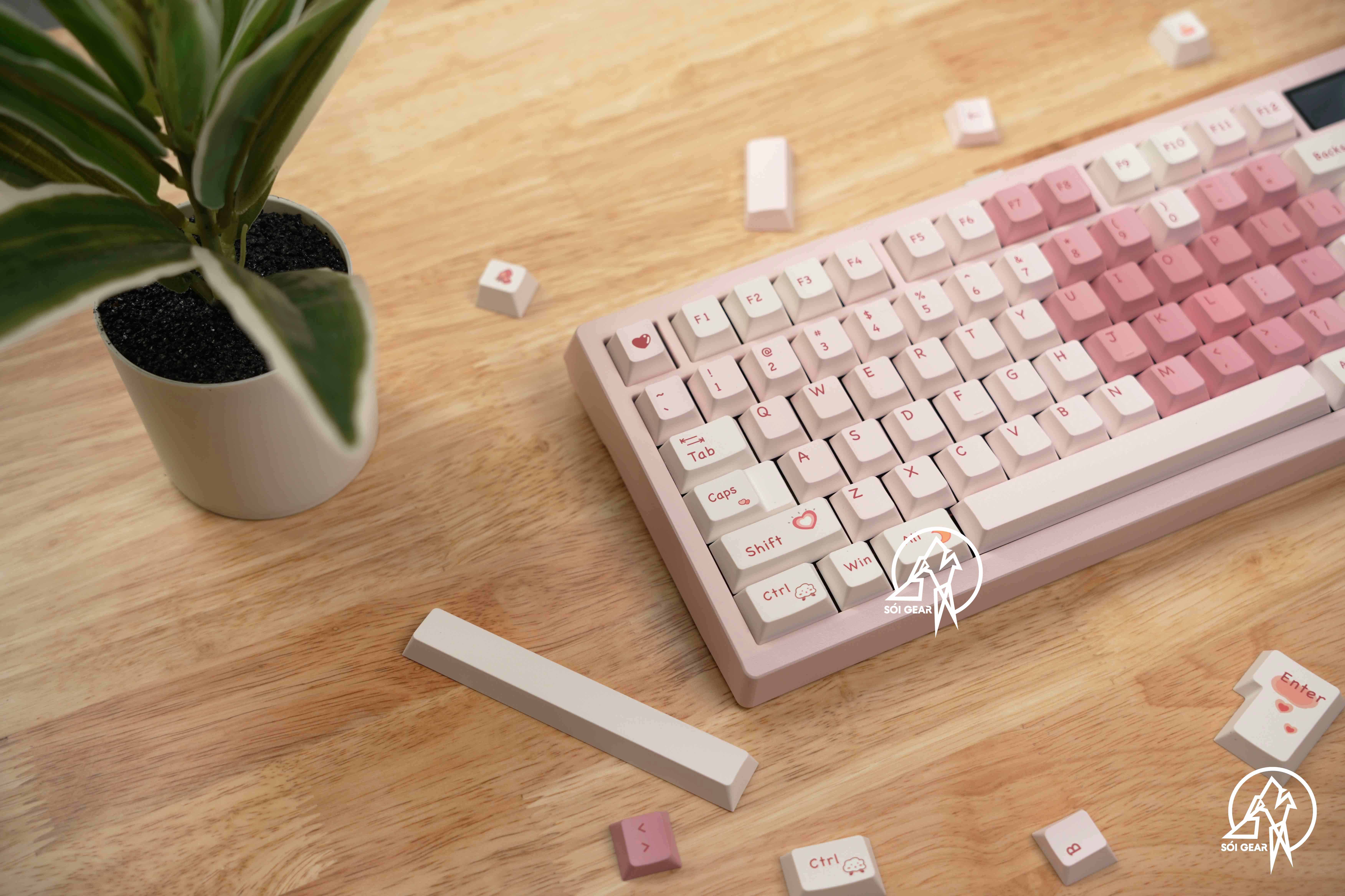 [Prebuilt by Sói] Zoom75 Tiga - Strawberry - Keygeek Full Nylon - Mintcaps Trái tim hồng