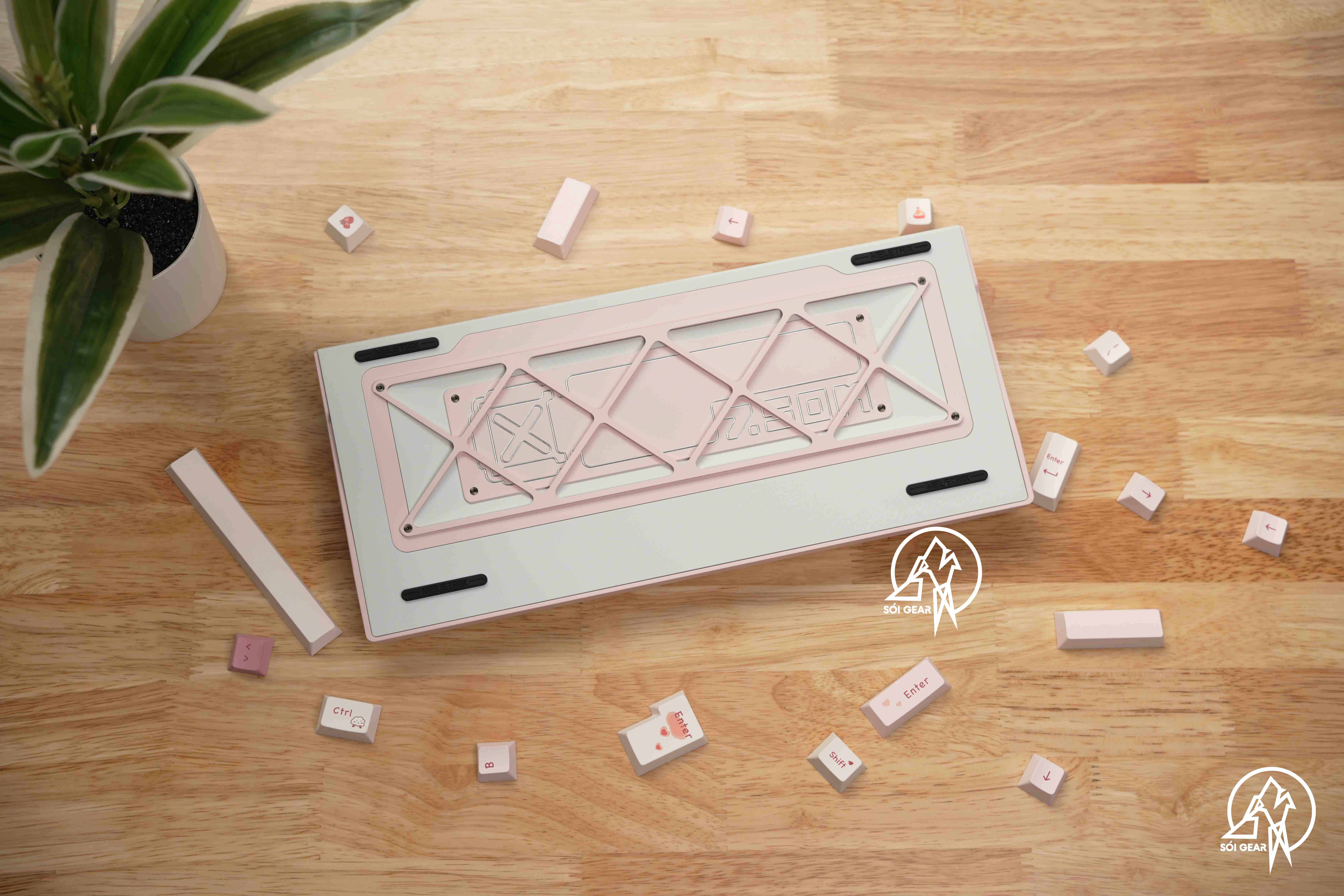 [Prebuilt by Sói] Zoom75 Tiga - Strawberry - Keygeek Full Nylon - Mintcaps Trái tim hồng