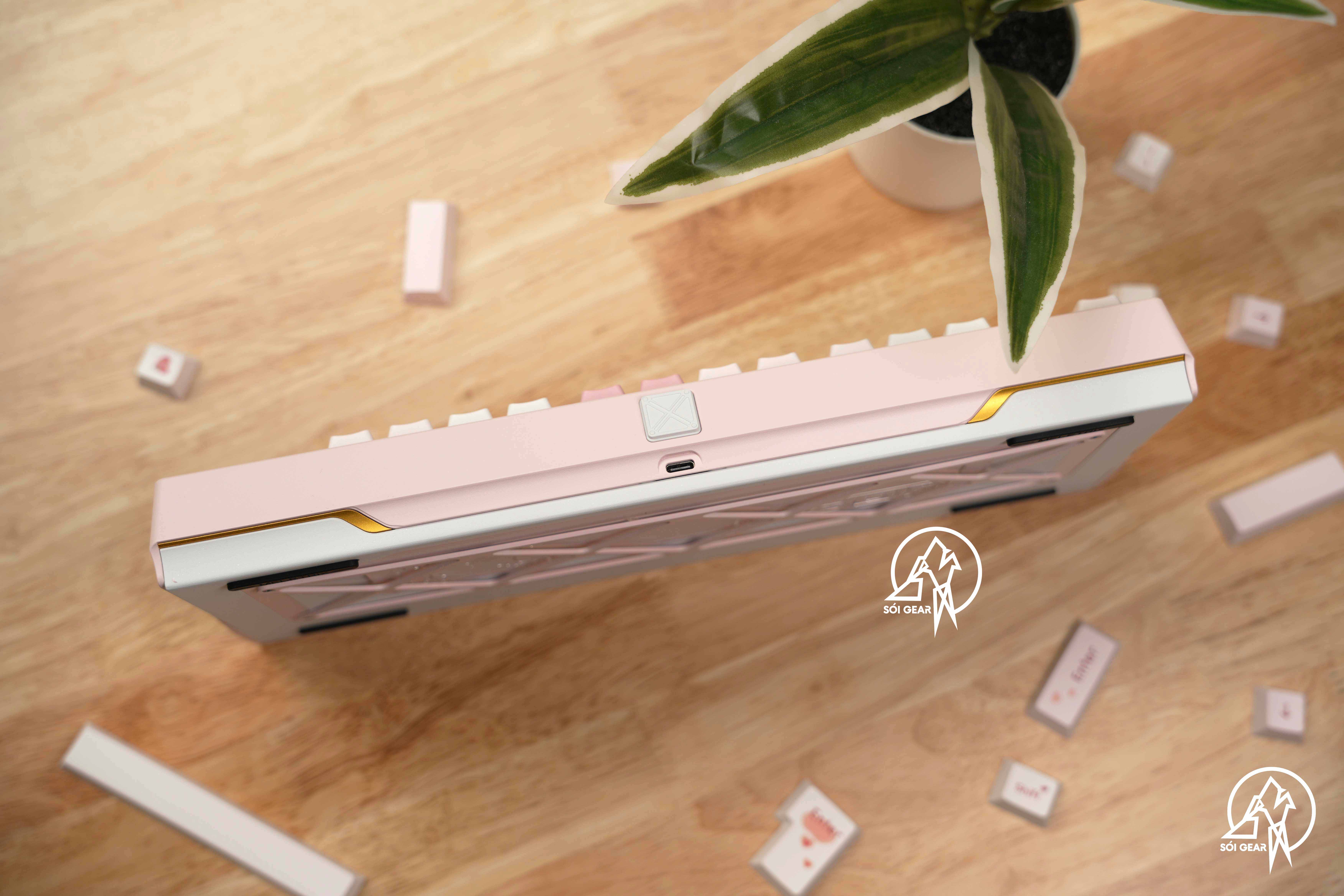 [Prebuilt by Sói] Zoom75 Tiga - Strawberry - Keygeek Full Nylon - Mintcaps Trái tim hồng