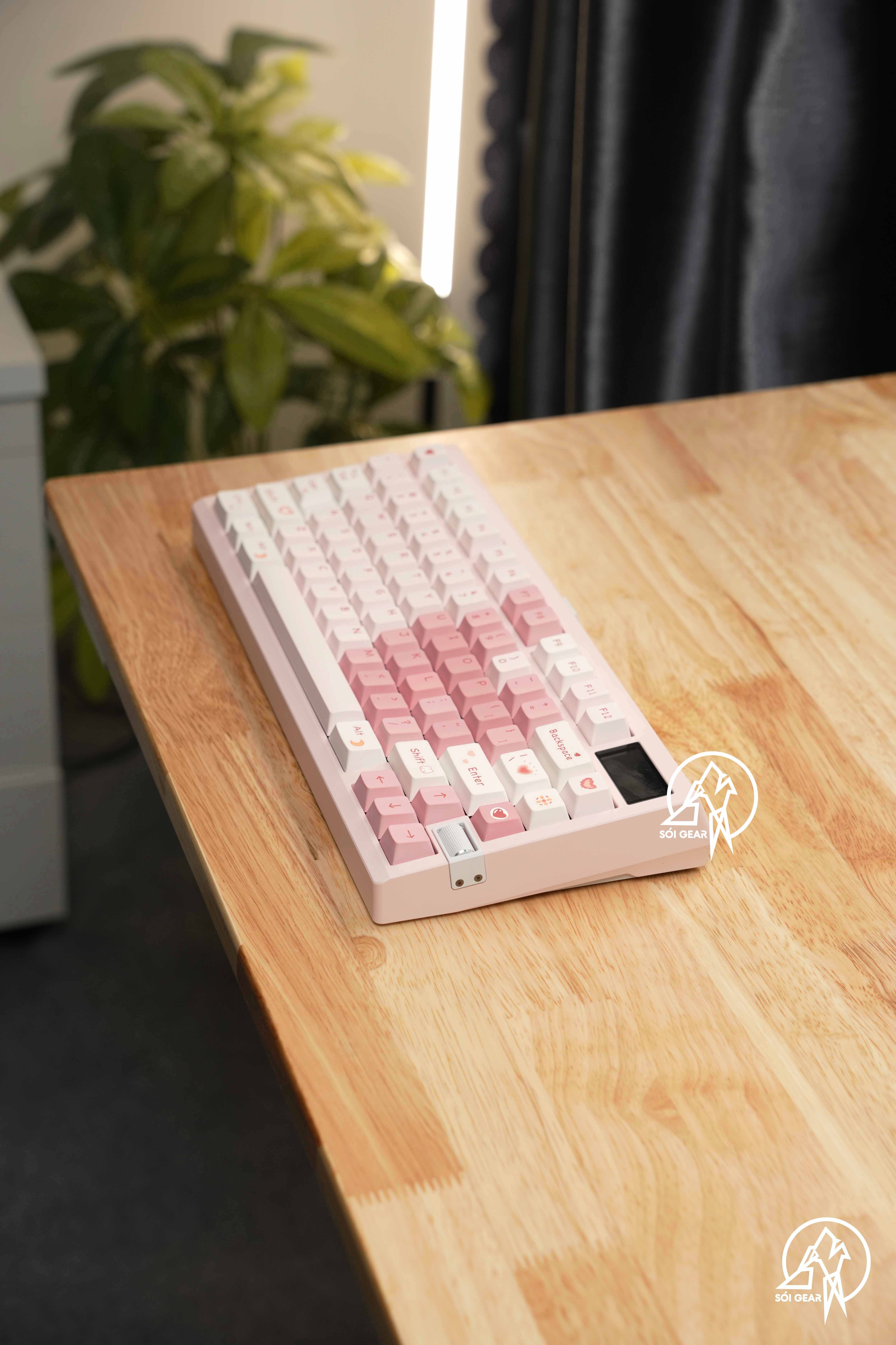 [Prebuilt by Sói] Zoom75 Tiga - Strawberry - Keygeek Full Nylon - Mintcaps Trái tim hồng