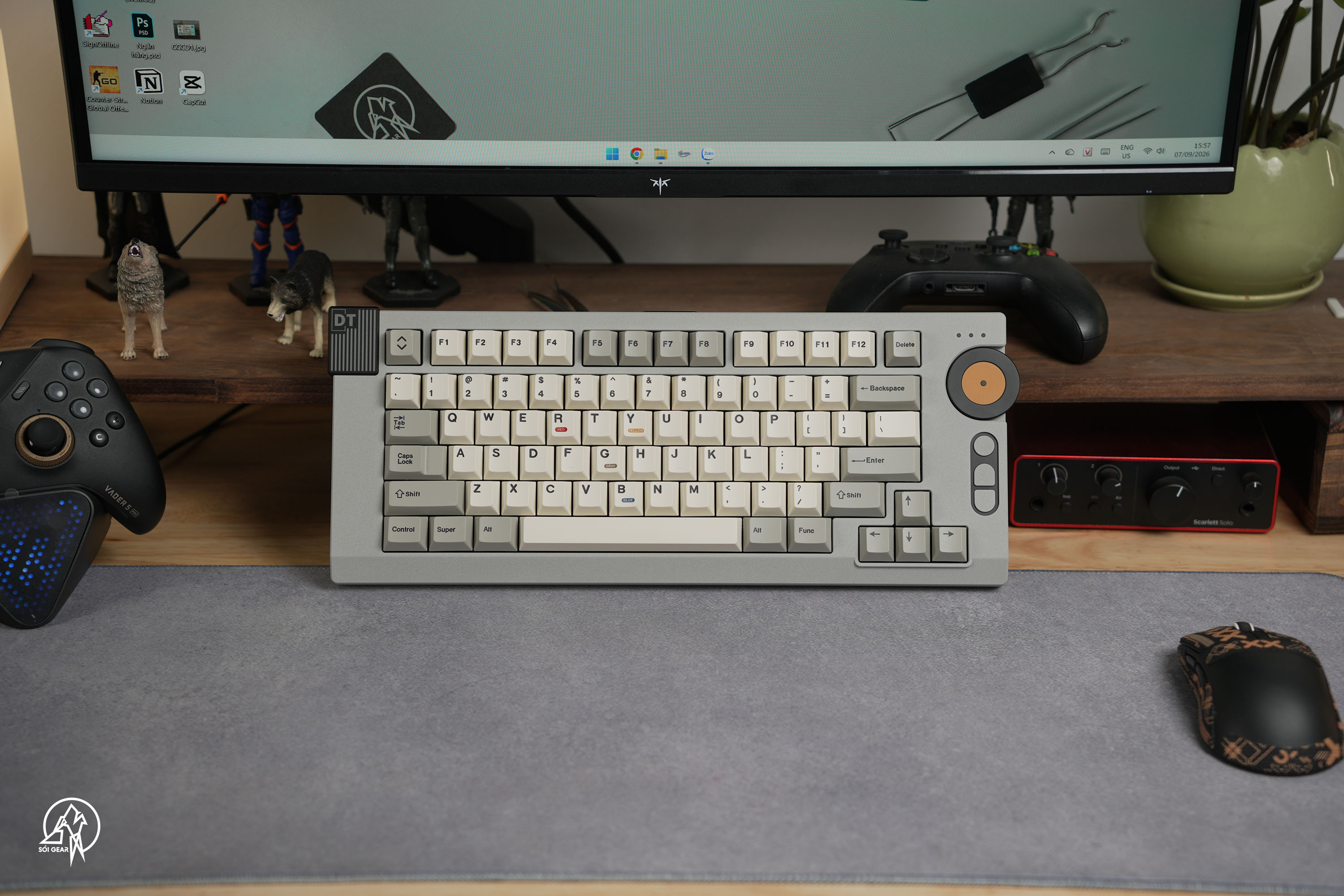 [Prebuilt by Sói] VINTEM75 Cement Gray - Keygeek Full Nylon - Mintcaps Cherry Retro100