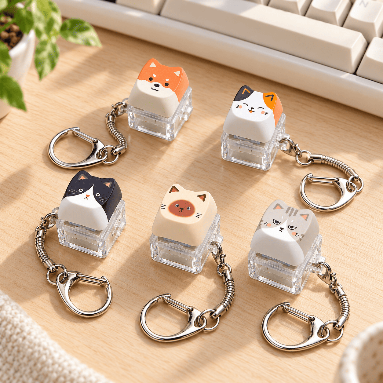 Test Switch Móc khóa Trong suốt Keycap Mèo dễ thương 1 nút