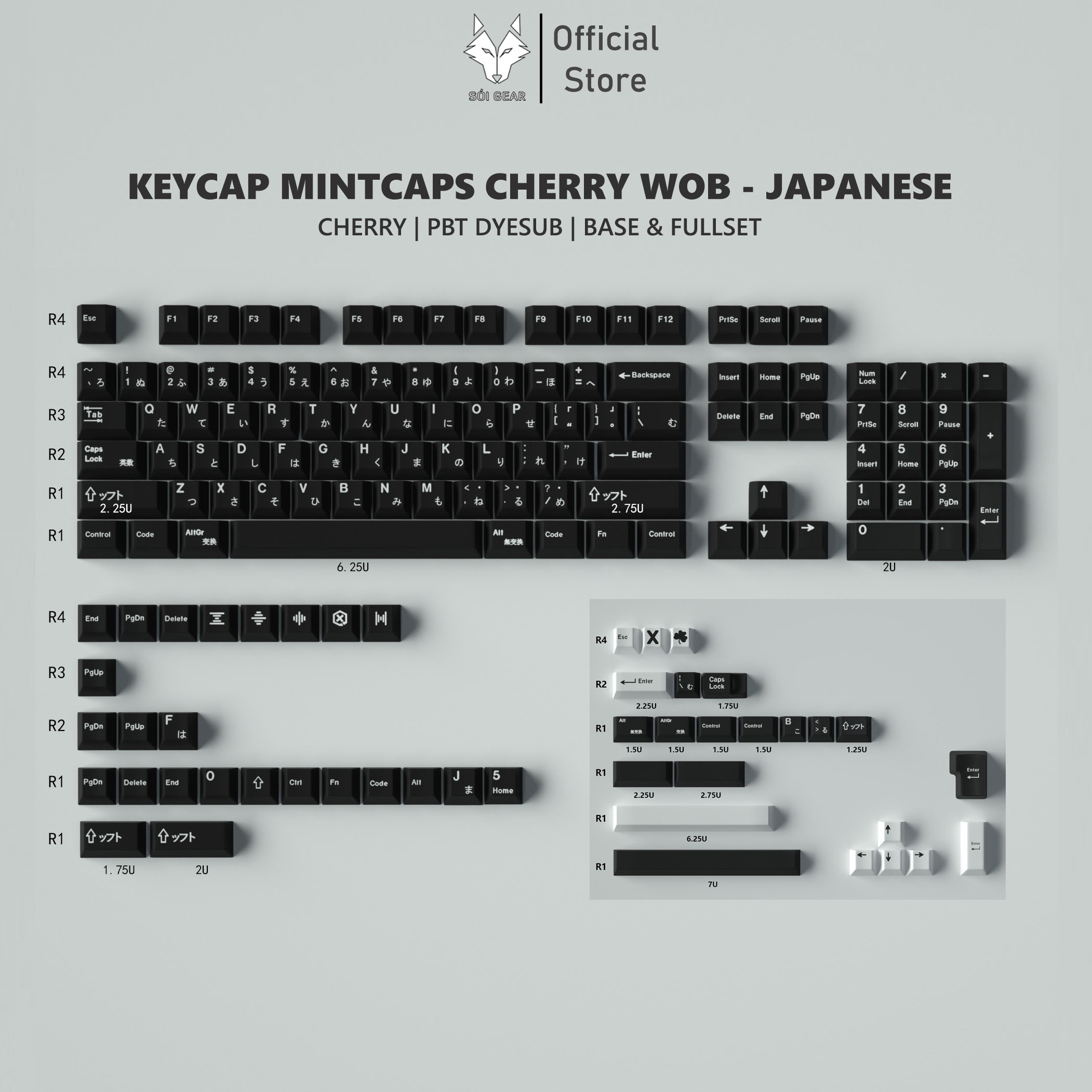 Keycap Mintcaps Cherry WOB - Japanese PBT dyesub