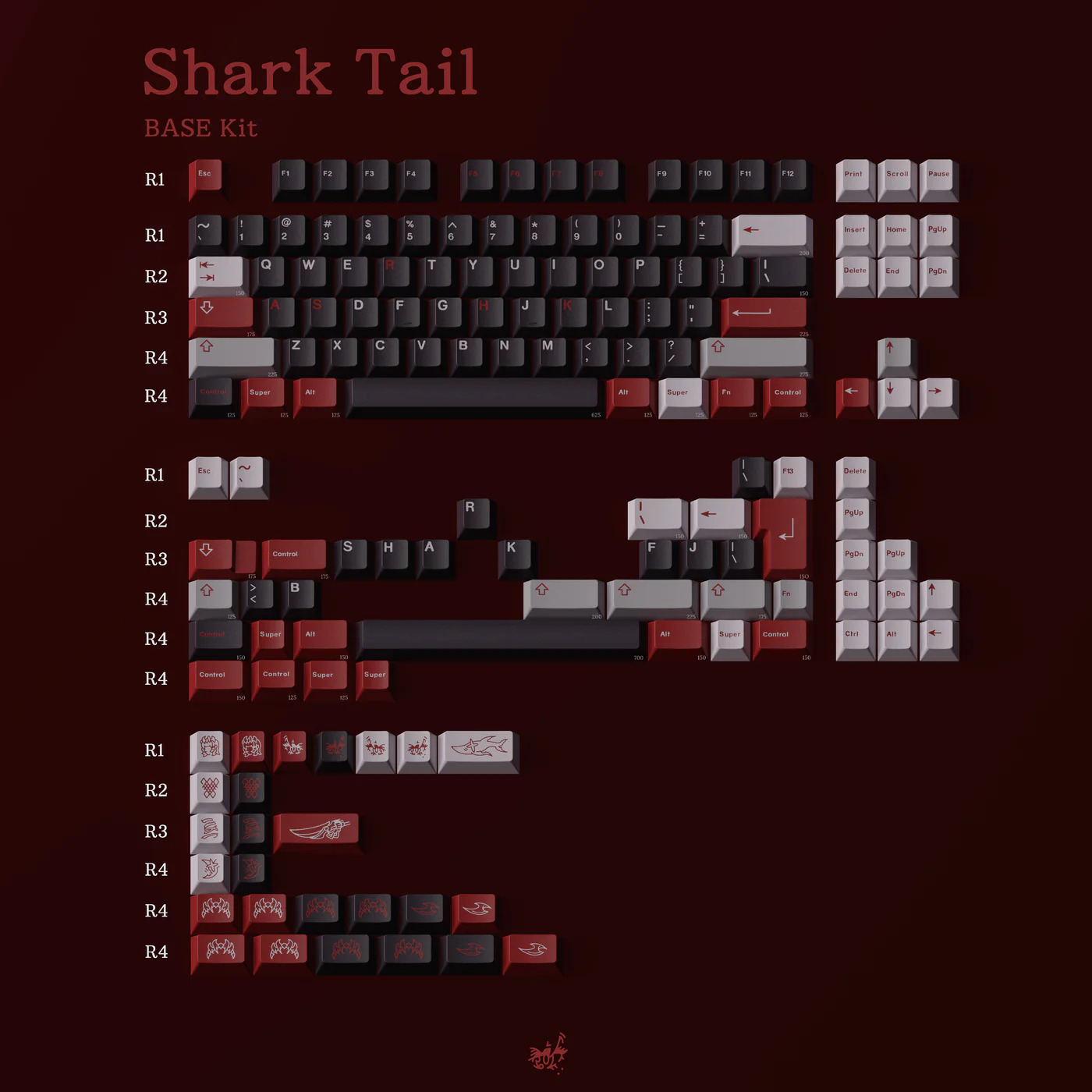 Keycap MW Shark Tail Cherry PBT Doubleshot - Base + Novelties