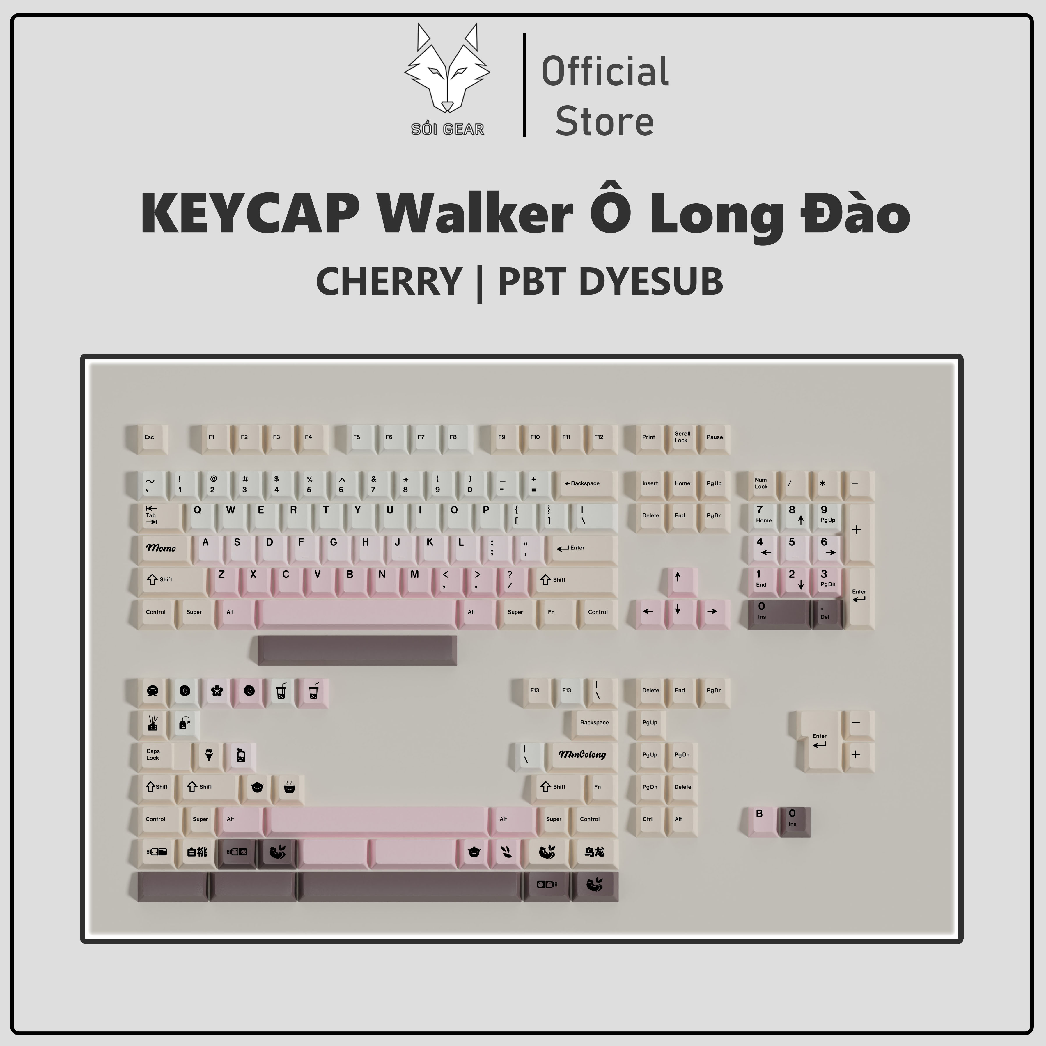 [Instock] Keycap Walker Cherry Ô Long Đào PBT Dyesub