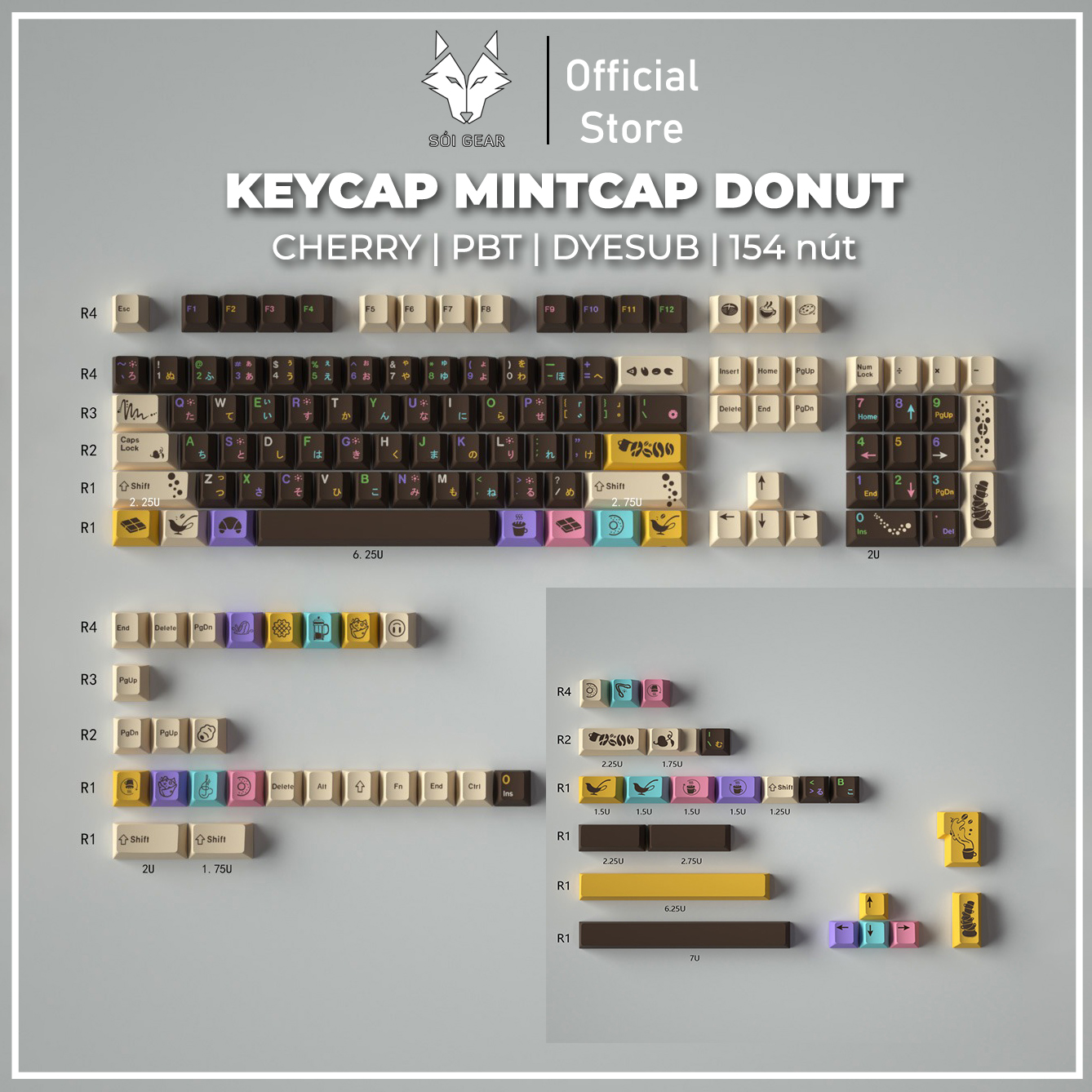 Keycap Mintcaps Cherry Donut PBT Dyesub