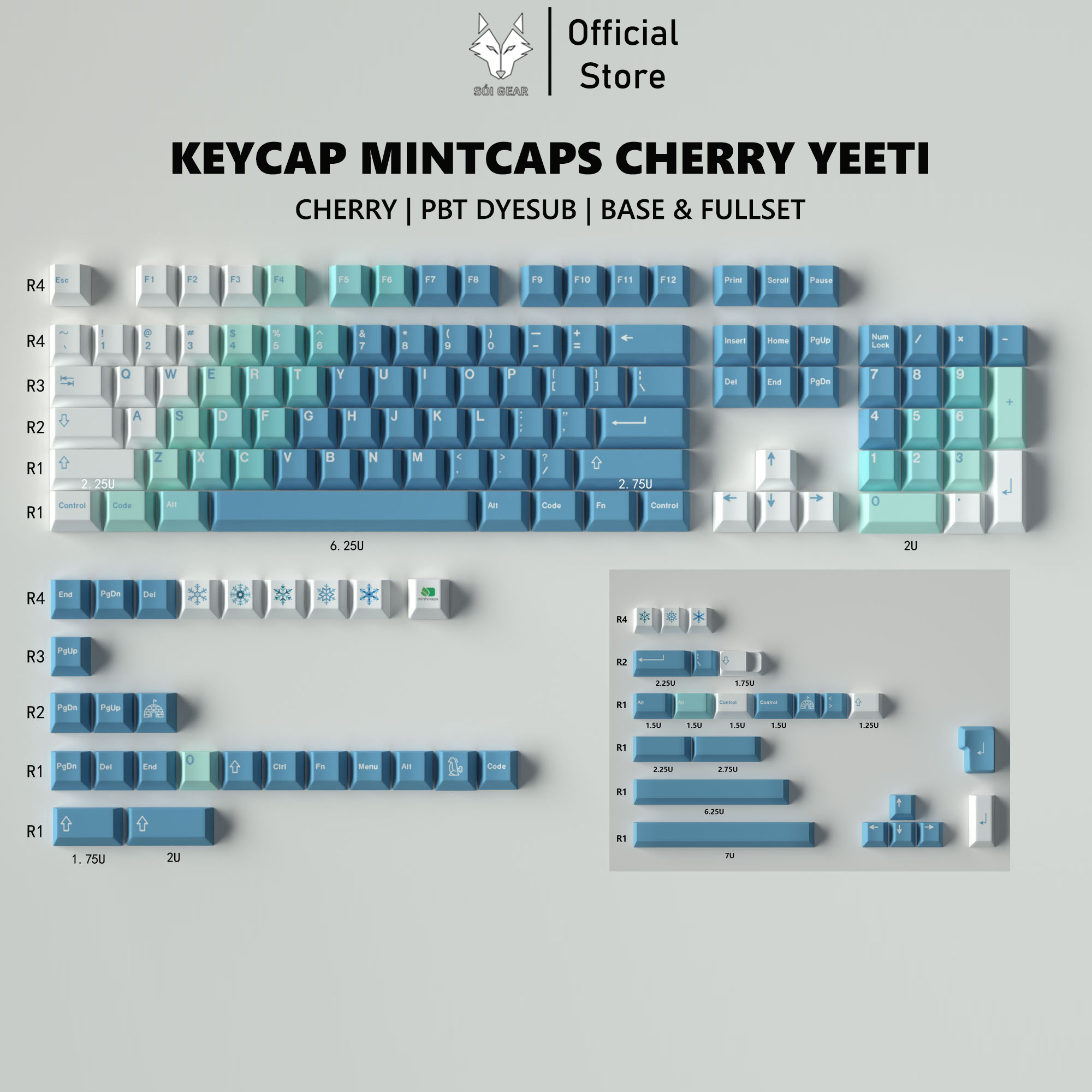 Keycap Mintcaps Cherry Yeeti PBT Dyesub
