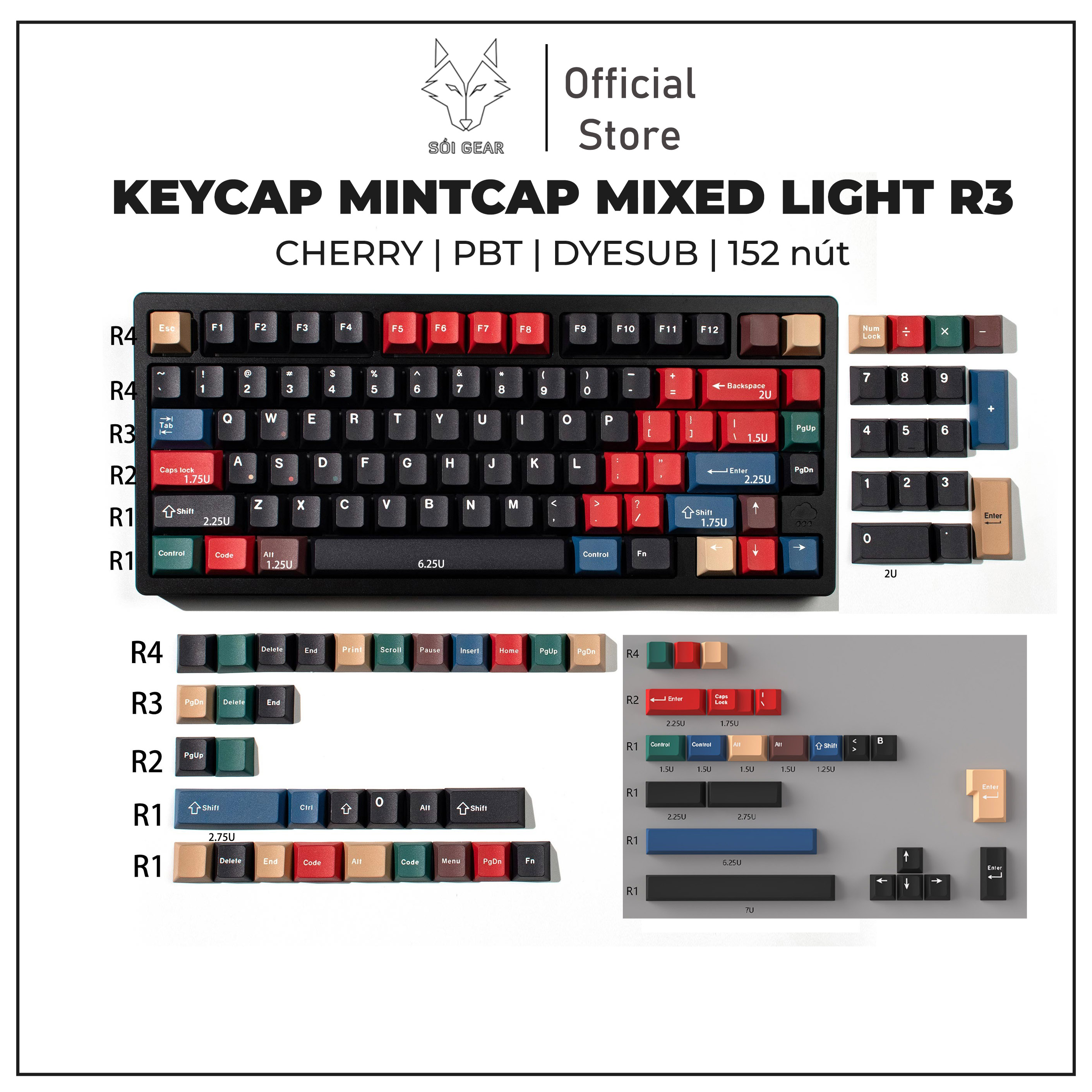 Keycap Cherry Mixed Light R3 PBT Dyesub