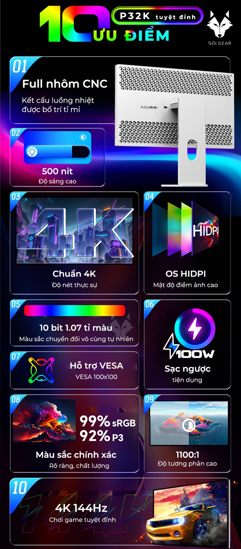 Màn hình Kuycon IPS 4K 144Hz 32 Inch P32K