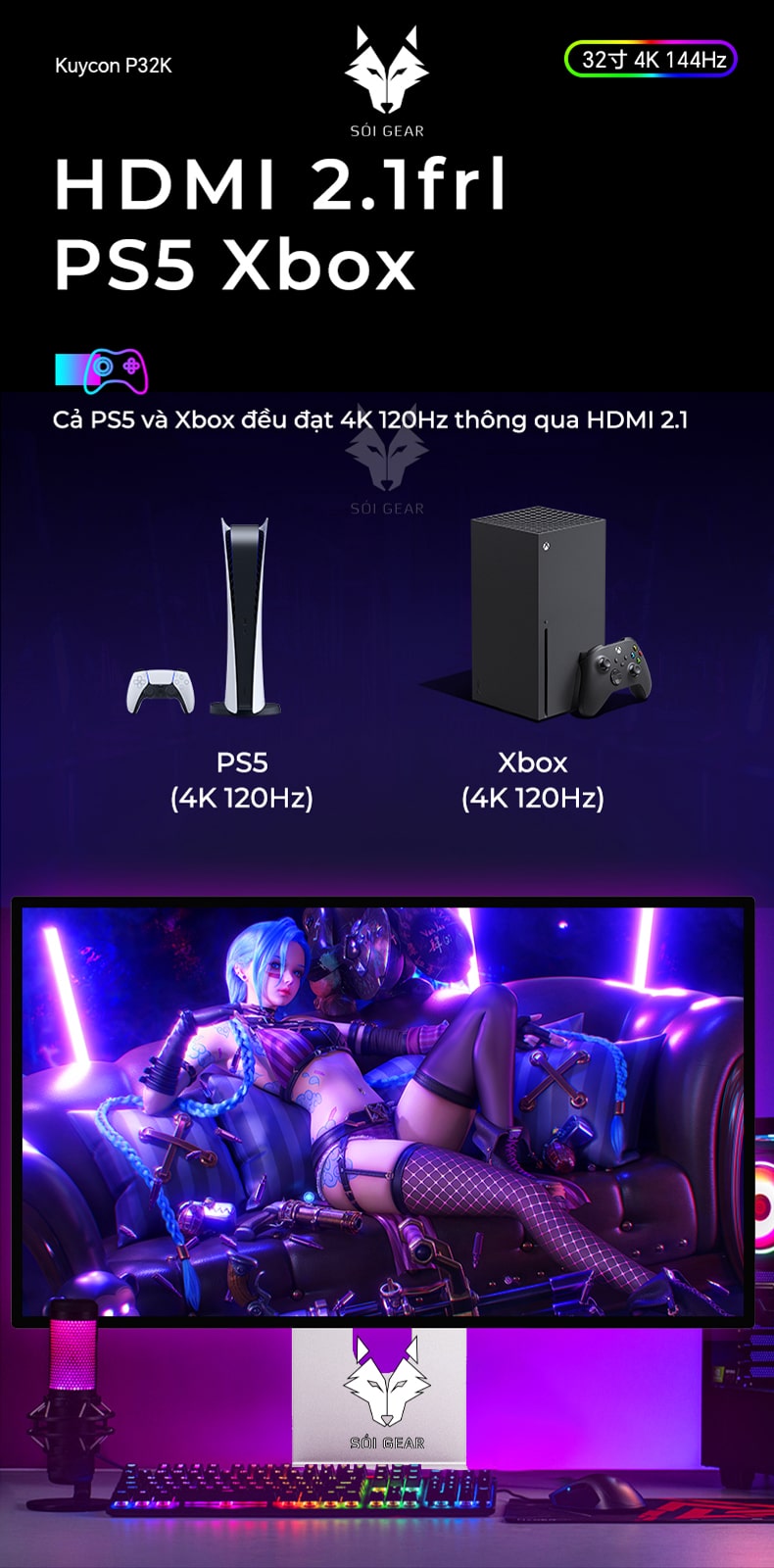 Màn hình Kuycon IPS 4K 144Hz 32 Inch P32K