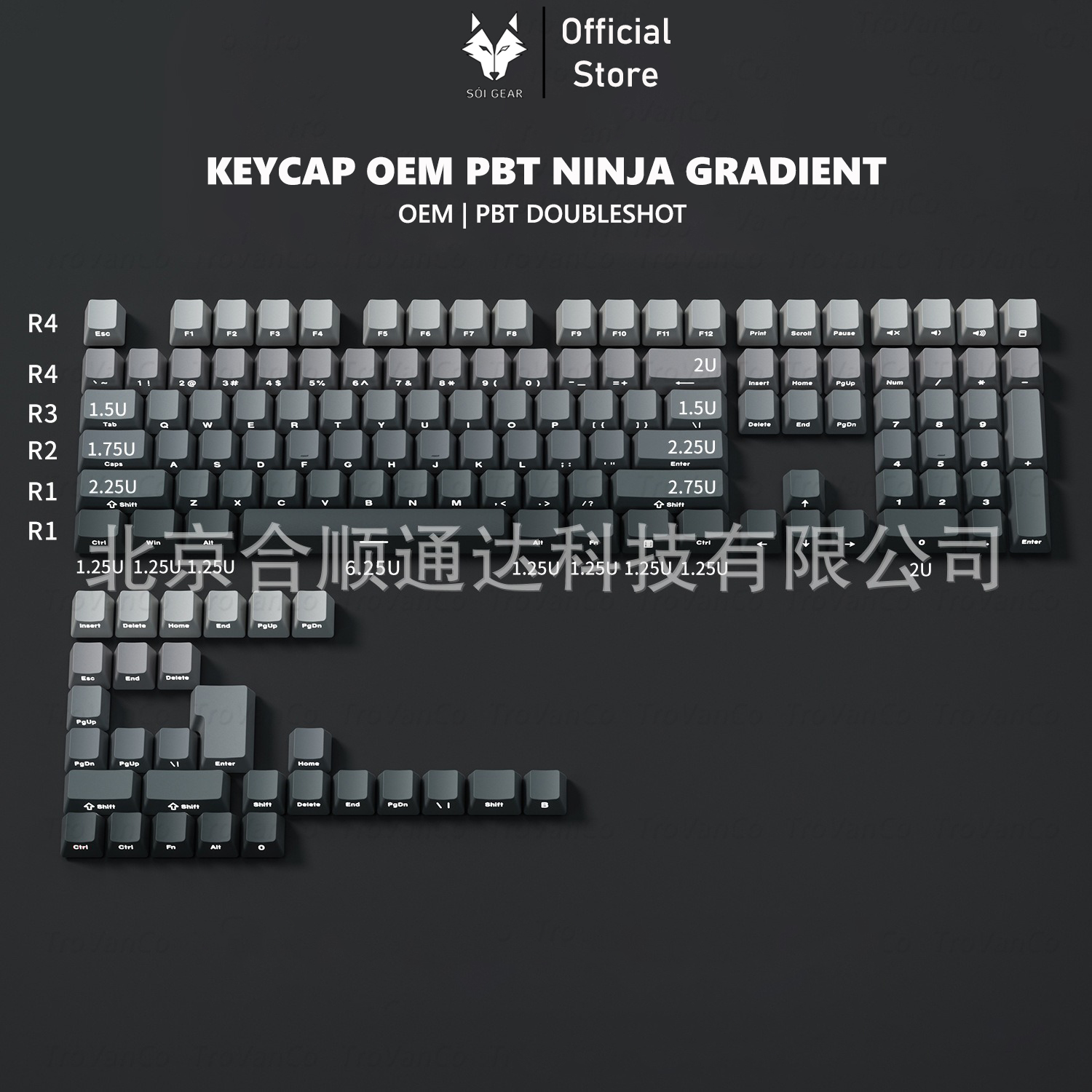 [In-stock] Keycap OEM PBT Ninja Gradient Xuyên led - Xám nhạt