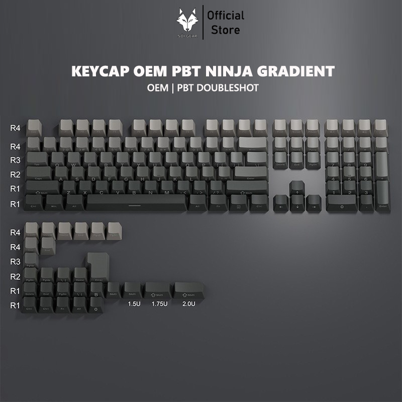 Keycap OEM PBT Ninja Gradient Xuyên led - Đen