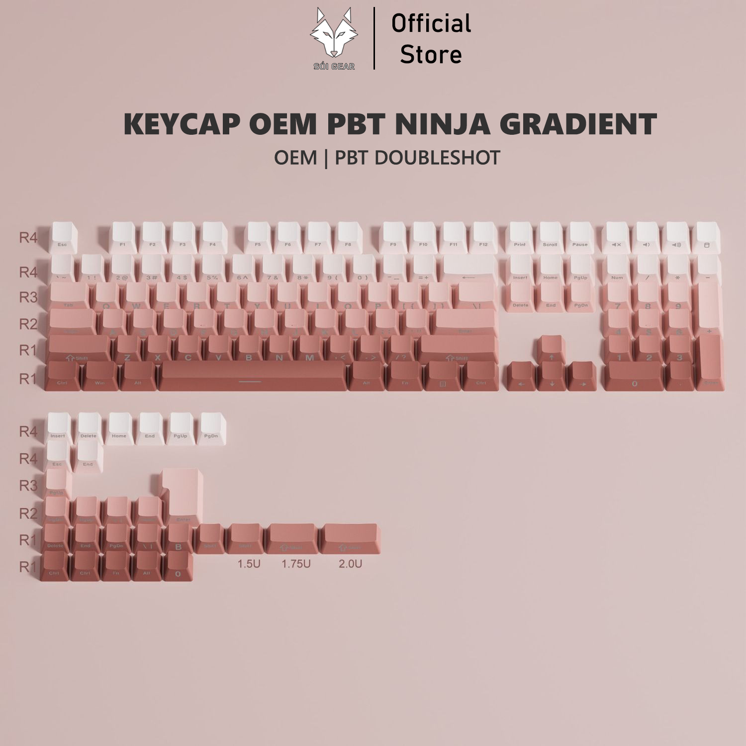 Keycap OEM PBT Ninja Gradient Xuyên led - Hồng