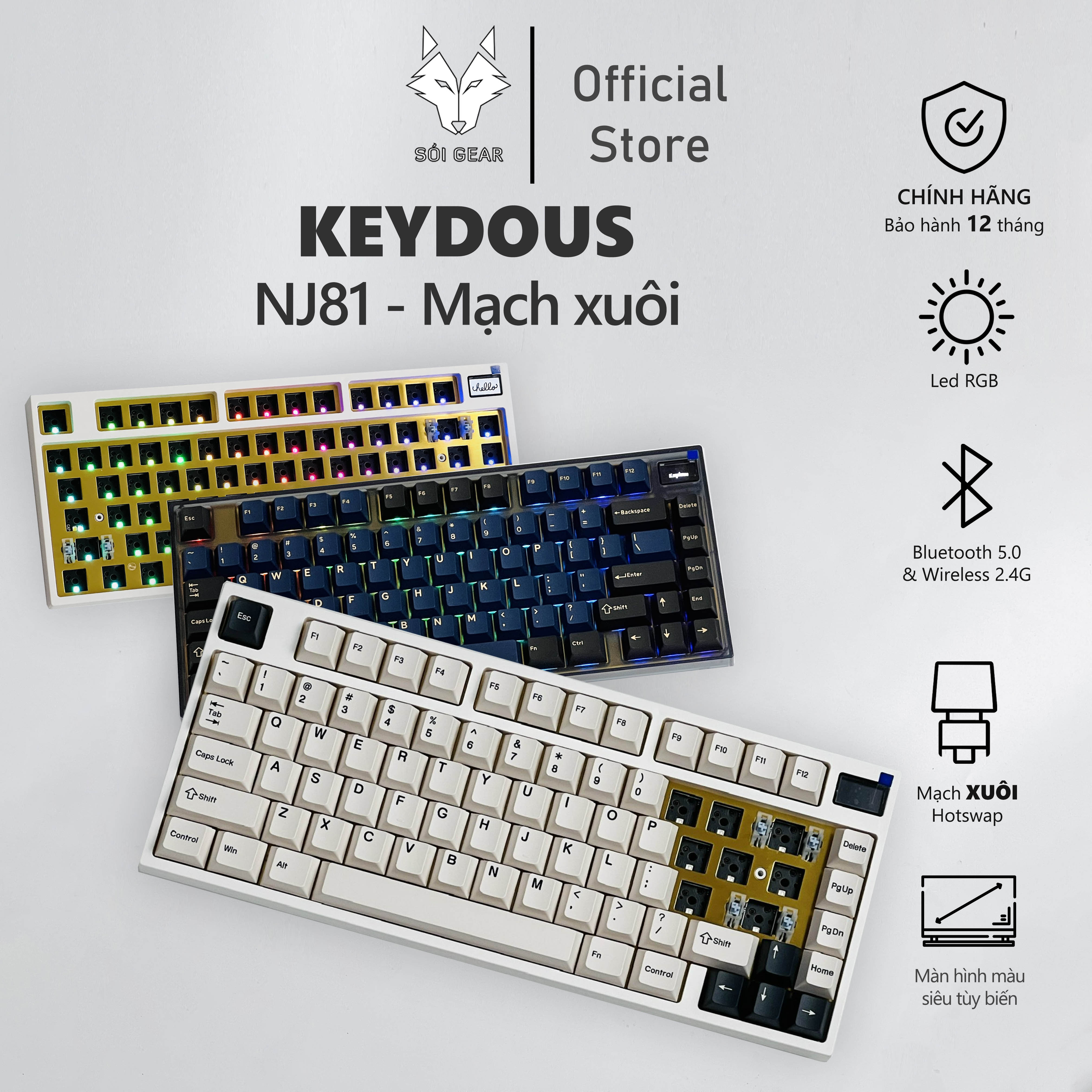 [In Stock] Bàn phím cơ Keydous NJ81- Mạch xuôi