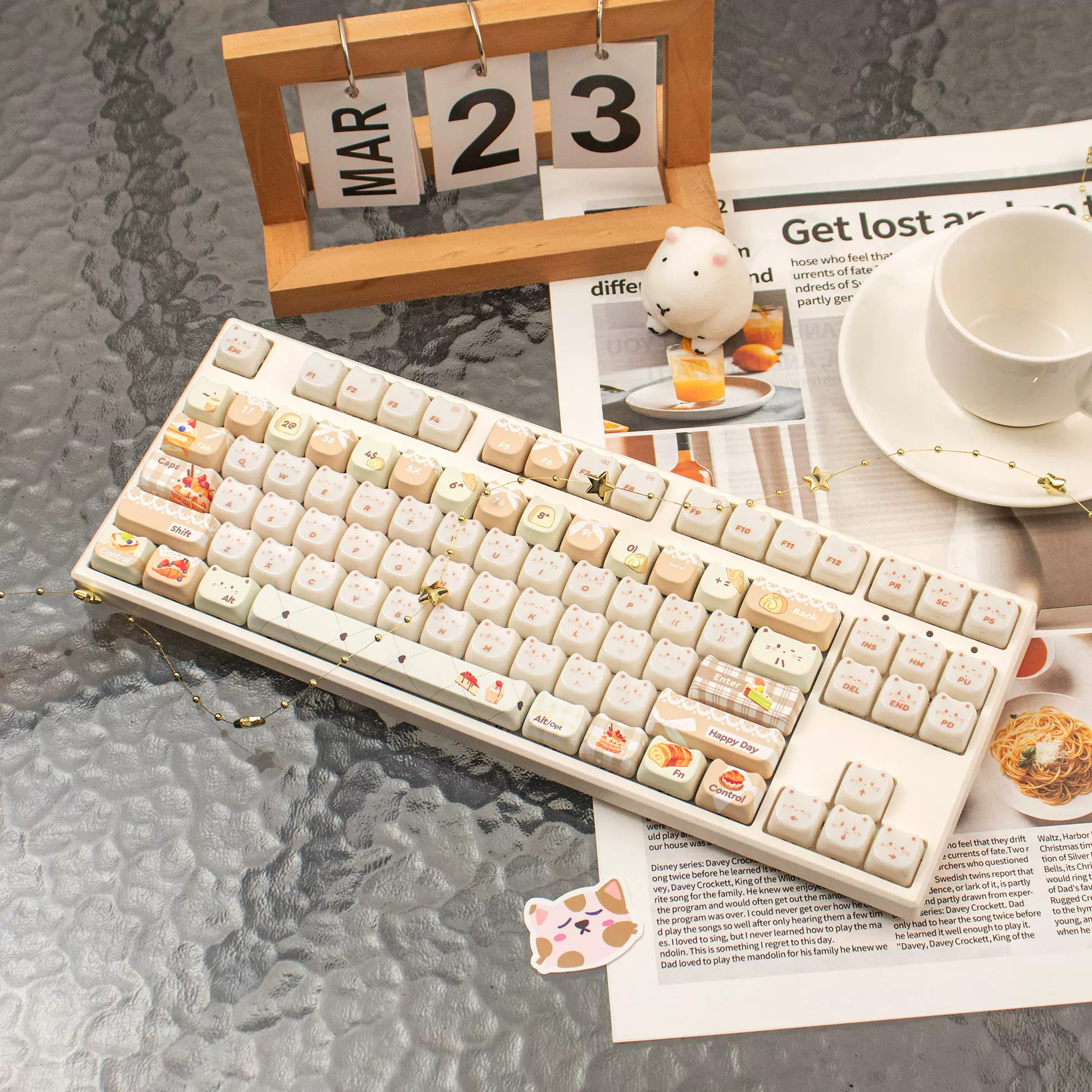 Keycap Mintcap Baking Cat MAO PBT+PC Xuyên Led