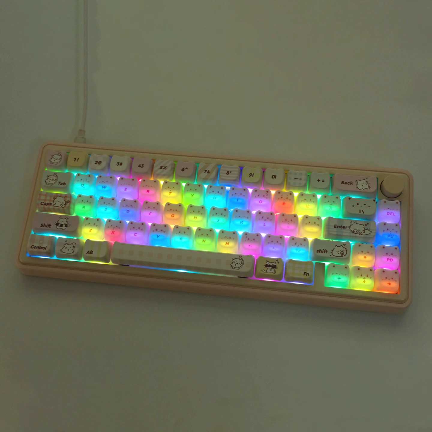 Keycap Mintcap Greedy Kitten MAO PBT+PC Xuyên Led