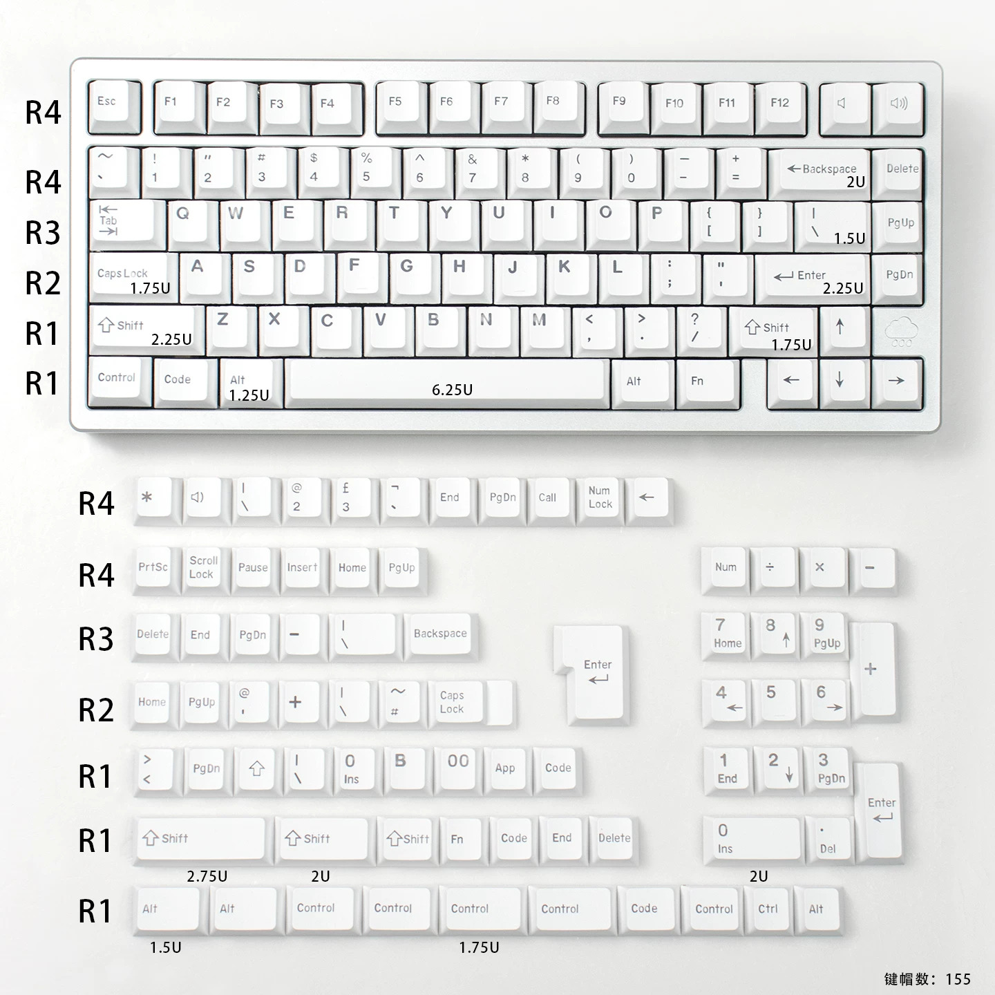 Keycap Mintcap Minimalist White Xuyên led Cherry PBT Doubleshot