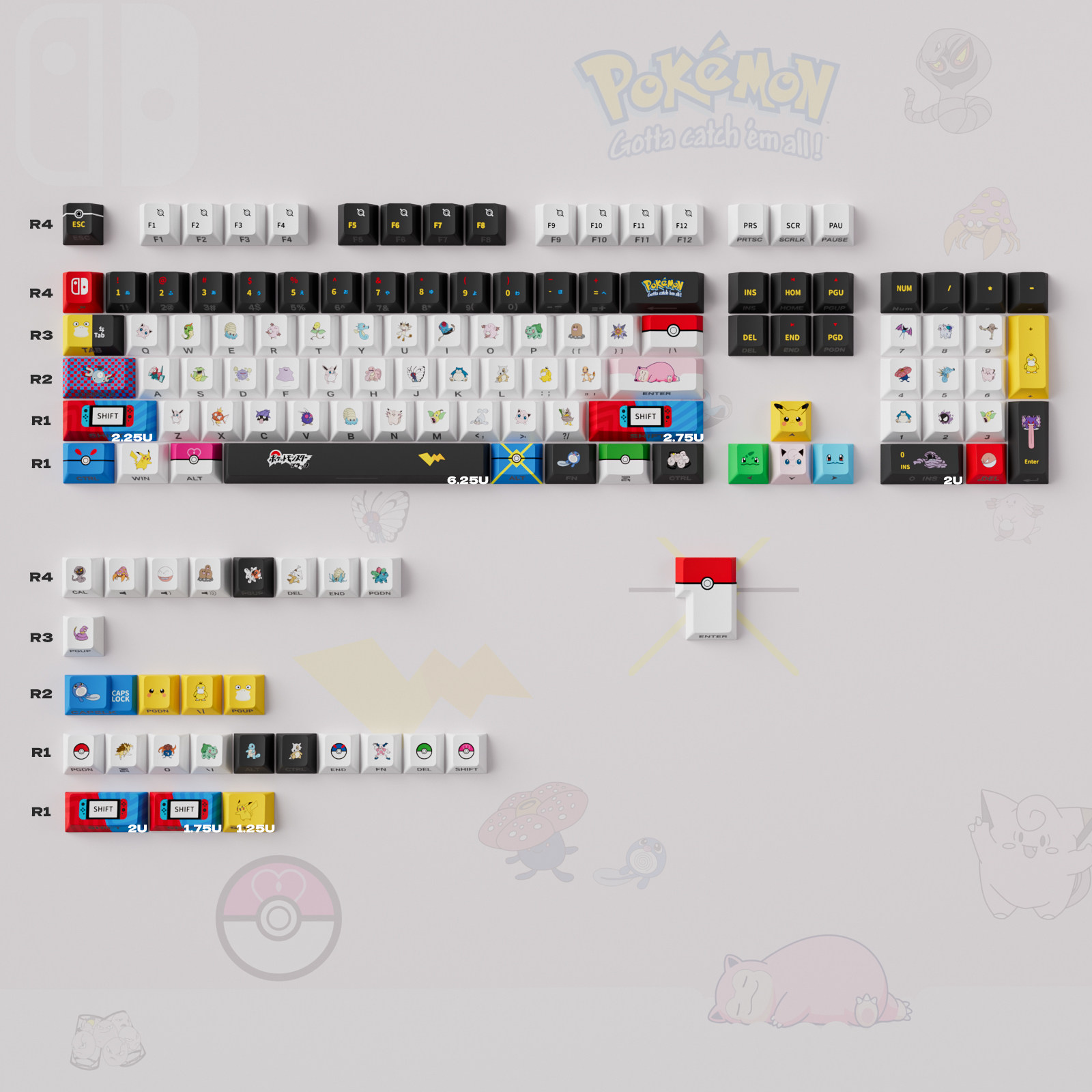 Keycap Mintcap Pokemon Ninja Xuyên Led Cherry PBT Dyesub