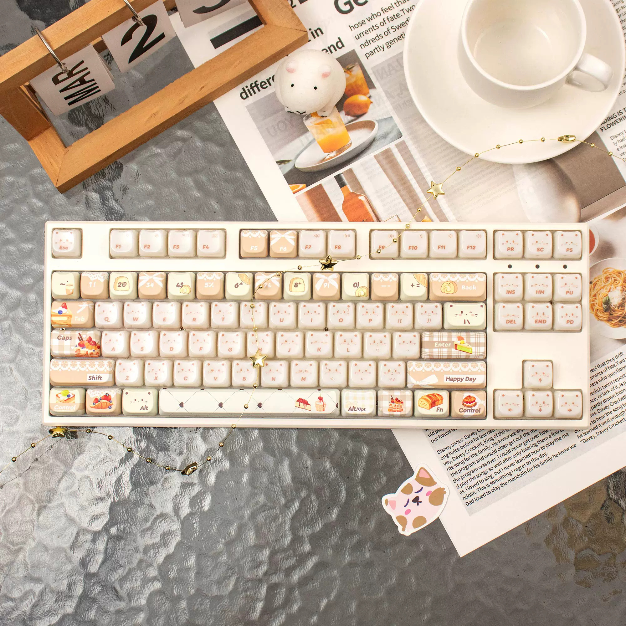 Keycap Mintcap Baking Cat MAO PBT+PC Xuyên Led