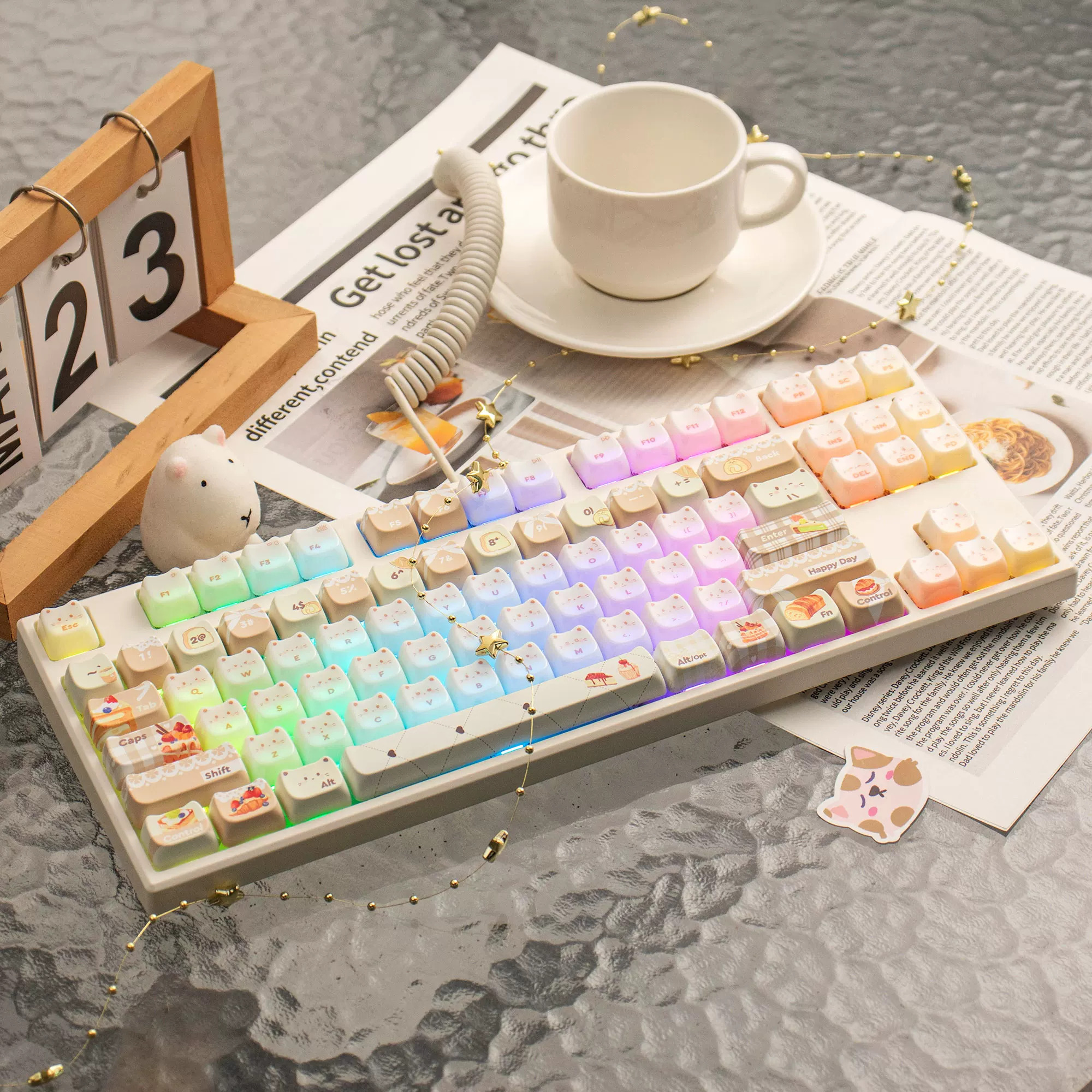 Keycap Mintcap Baking Cat MAO PBT+PC Xuyên Led