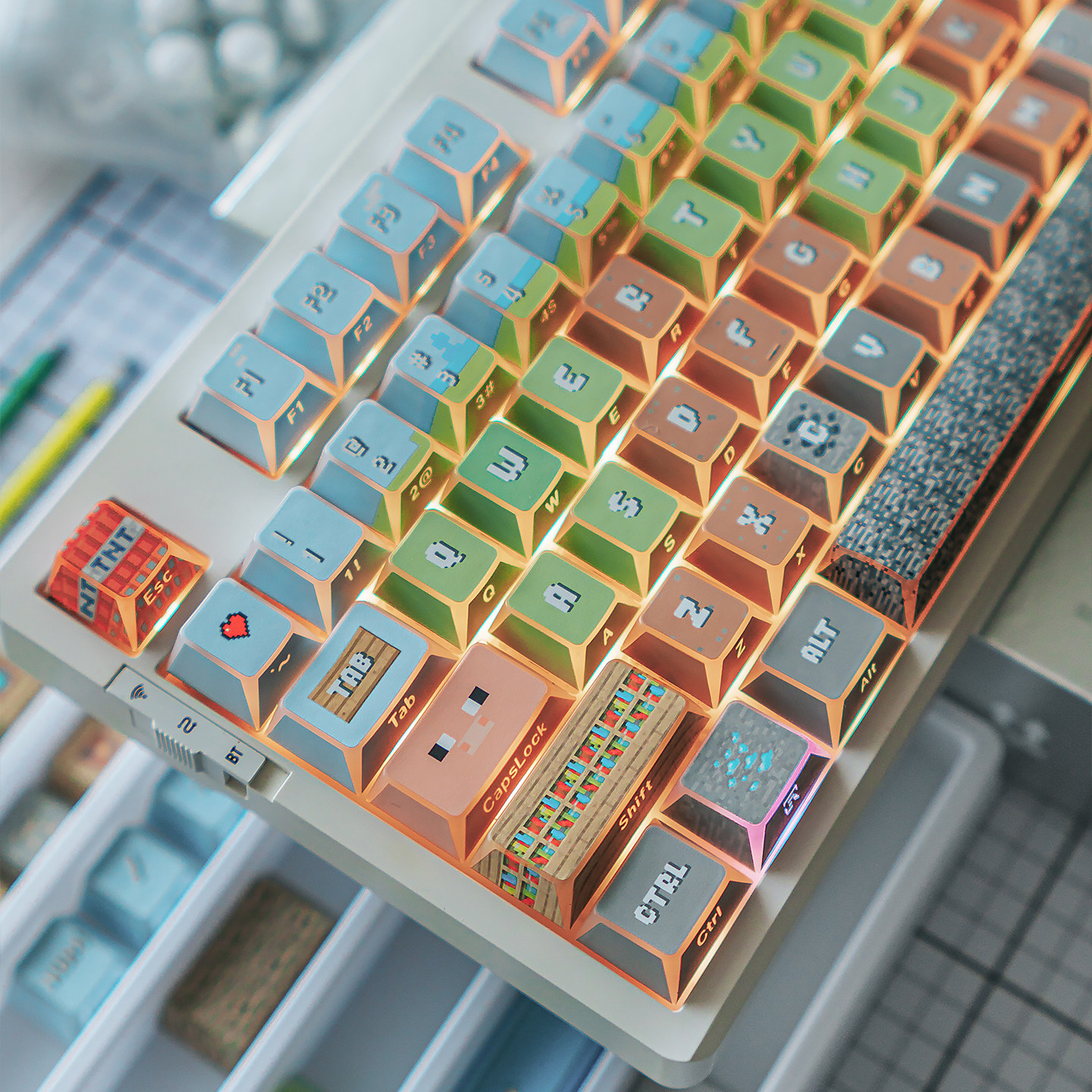 Keycap Mintcap MineCraft Xuyên LED Cạnh Viền Cherry PBT