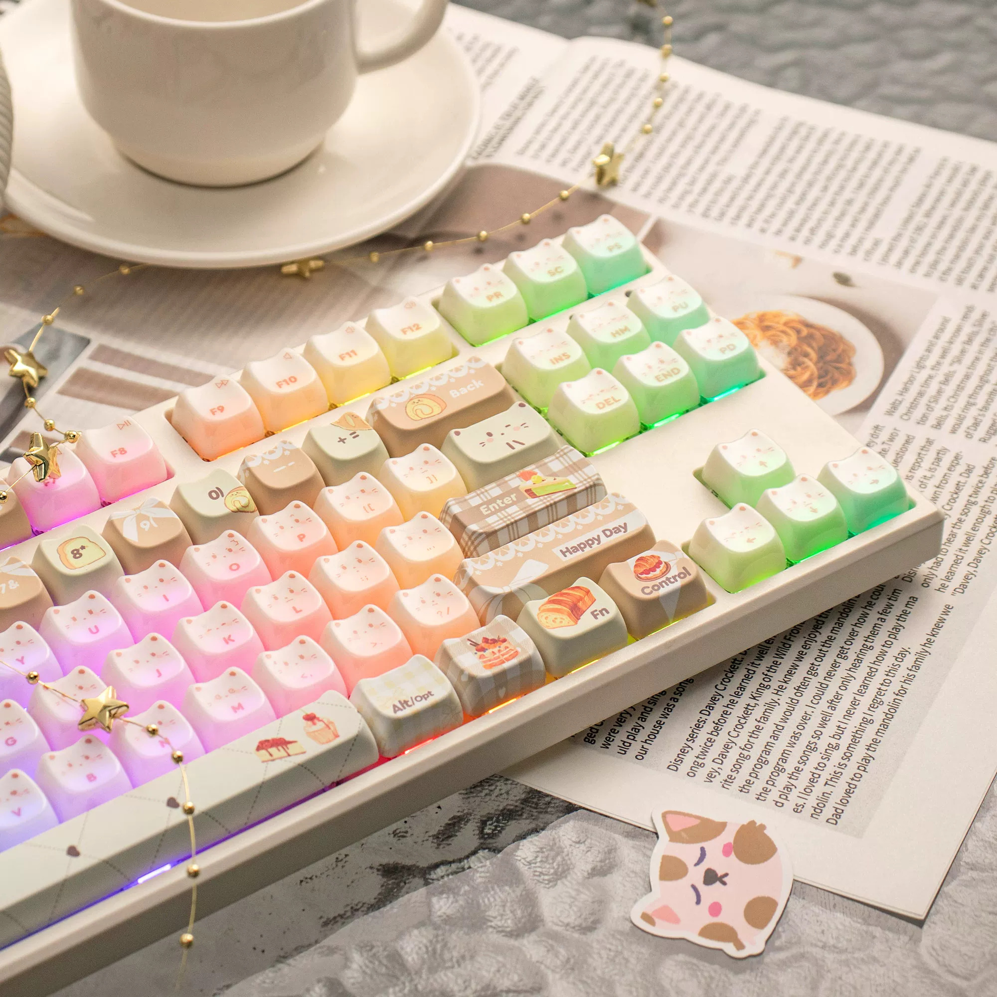 Keycap Mintcap Baking Cat MAO PBT+PC Xuyên Led