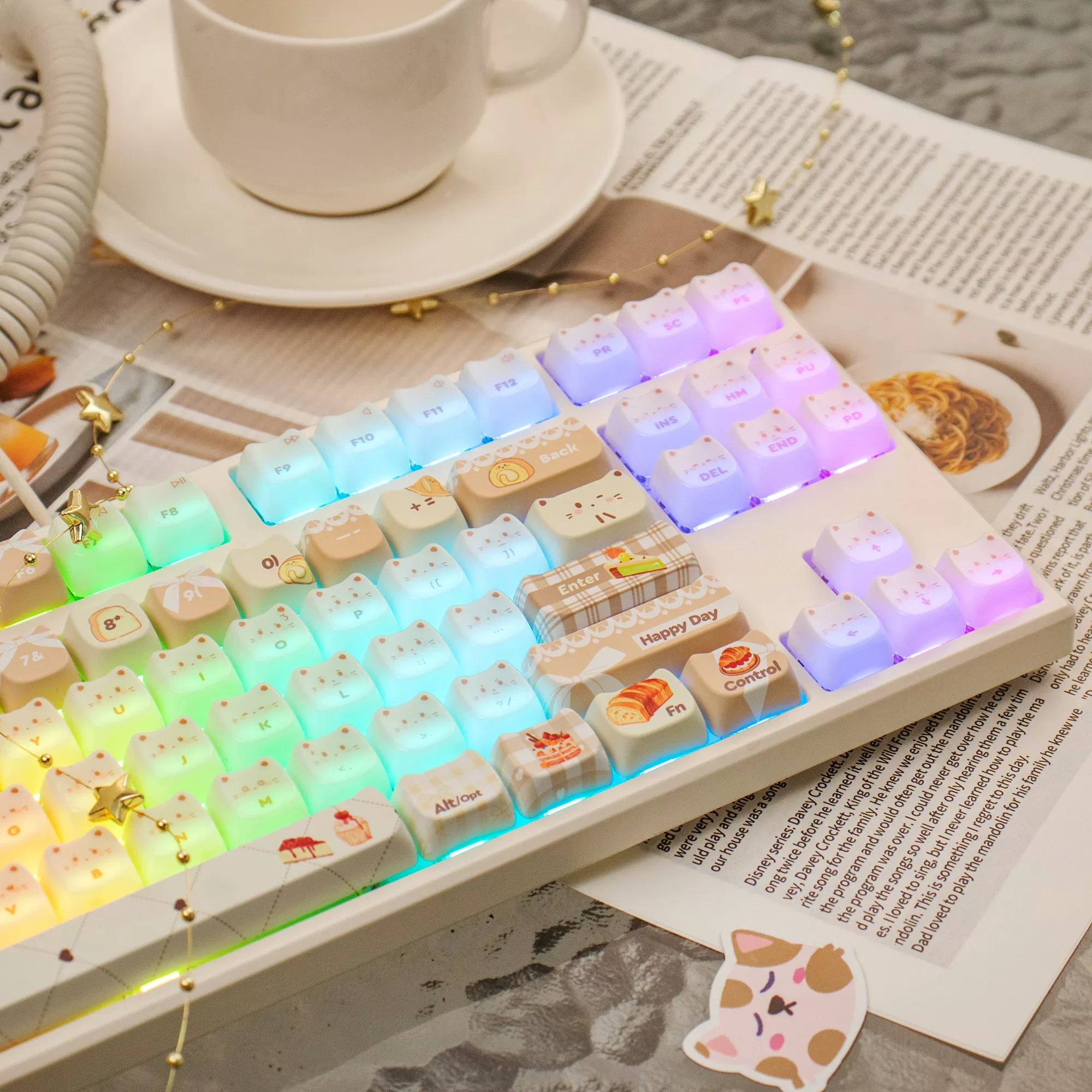 Keycap Mintcap Baking Cat MAO PBT+PC Xuyên Led