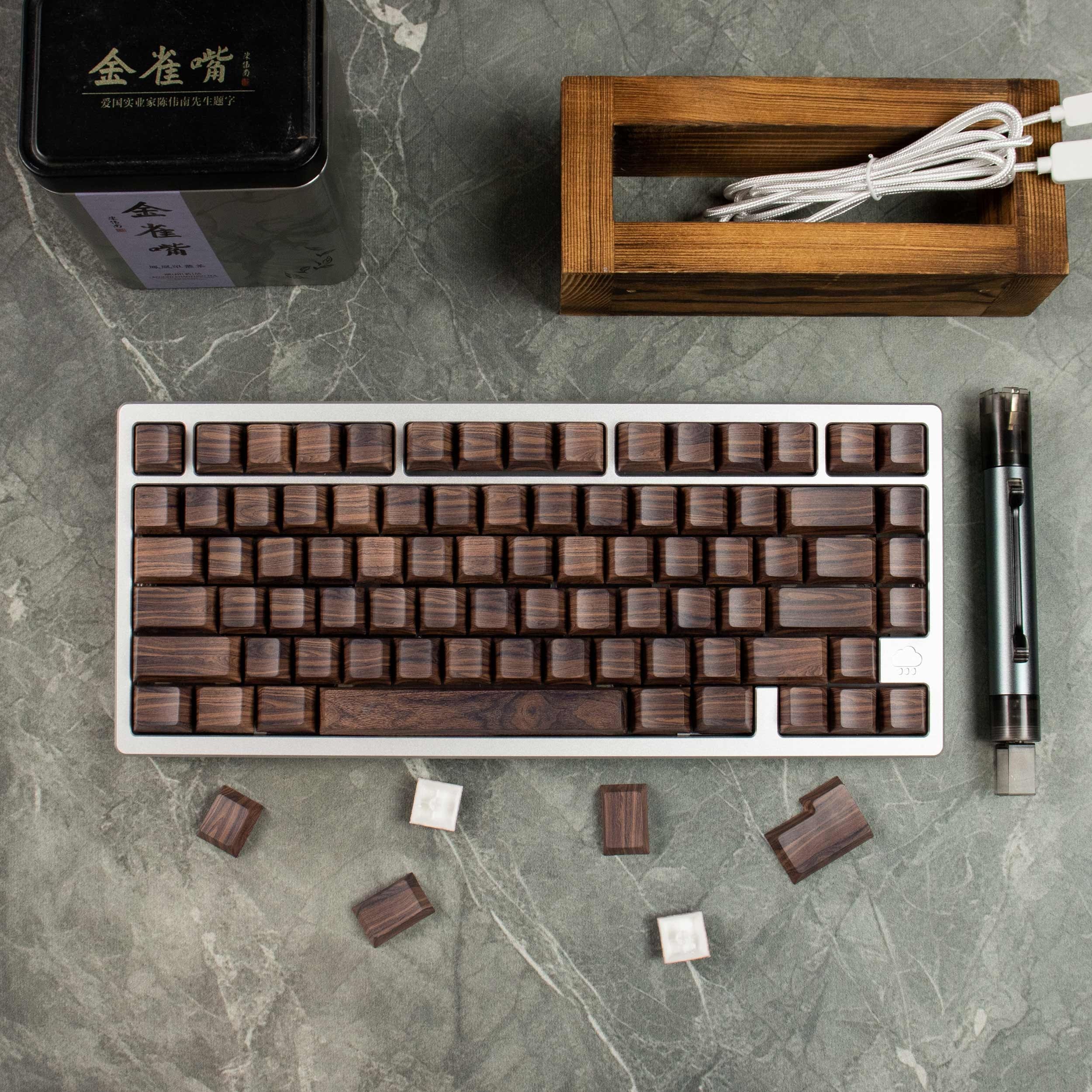 Keycap Cherry Walnut PBT Dyesub Xuyên Led