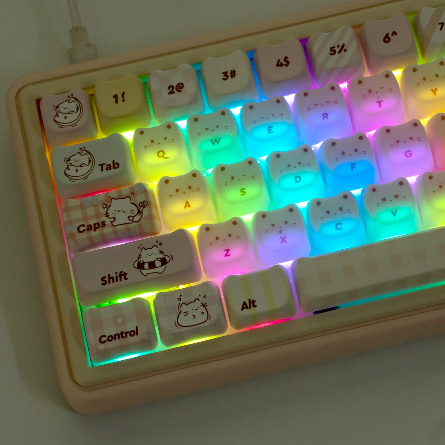 Keycap Mintcap Greedy Kitten MAO PBT+PC Xuyên Led
